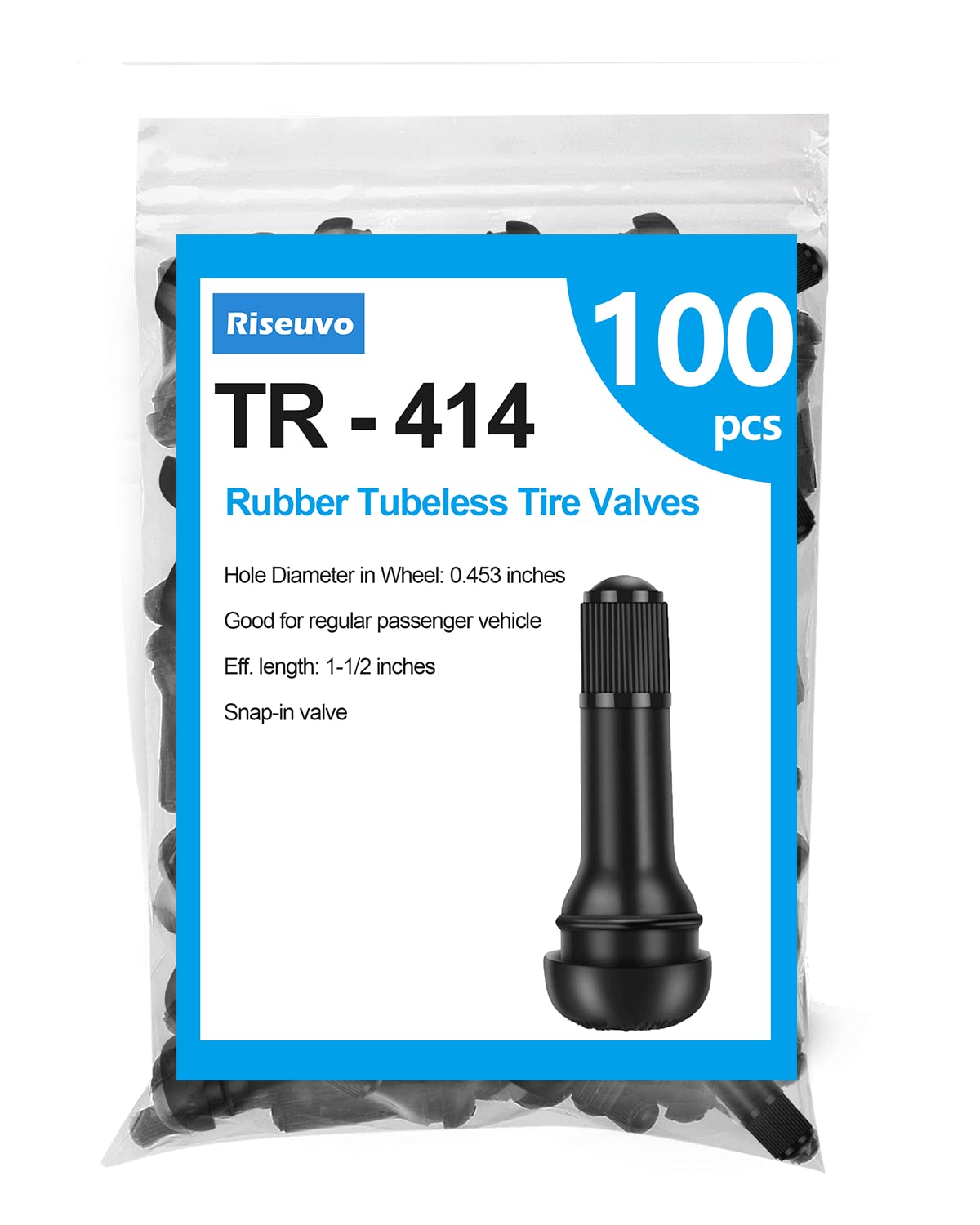 100Pcs Tr414 Tire Valve Stem Rubber Snap-In Valves, Tubeless Valve Stems Suit For 0.453 Inch Rim Holes On Standard Vehicle Tires