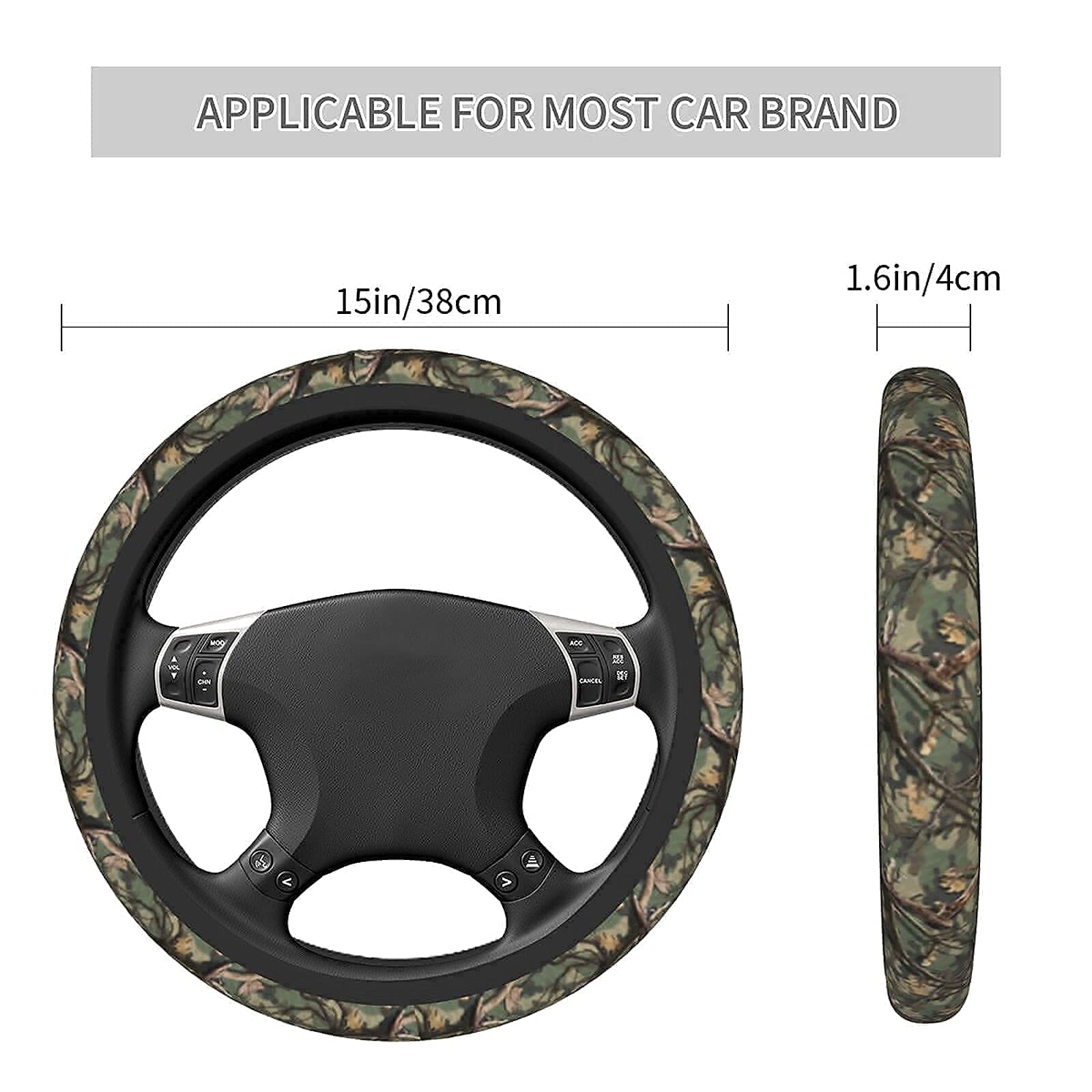 Camo Steering Wheel Covers Non Slip Neoprene Camouflage Tree Pattern Steering Wheel Protector Universal 15 Inch For Men Women