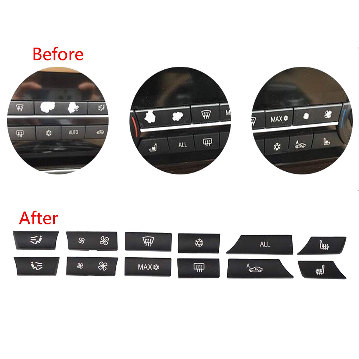 Motoku Set Of 12 Air Conditioning A/C Heater Button Key Caps Switch Cover Repair Kit For Bmw 5 6 7 F10 F01 F12 61319313923 931392