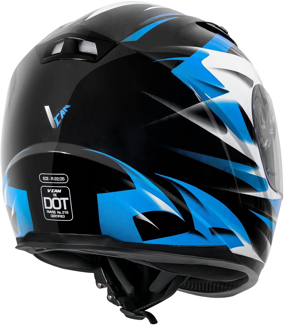Vcan Vx Lightweight Full Face Motorcycle Street Bike Helmet With Extra Tinted Visor Dot Approved (Gloss Black Stream Blue, Mediu