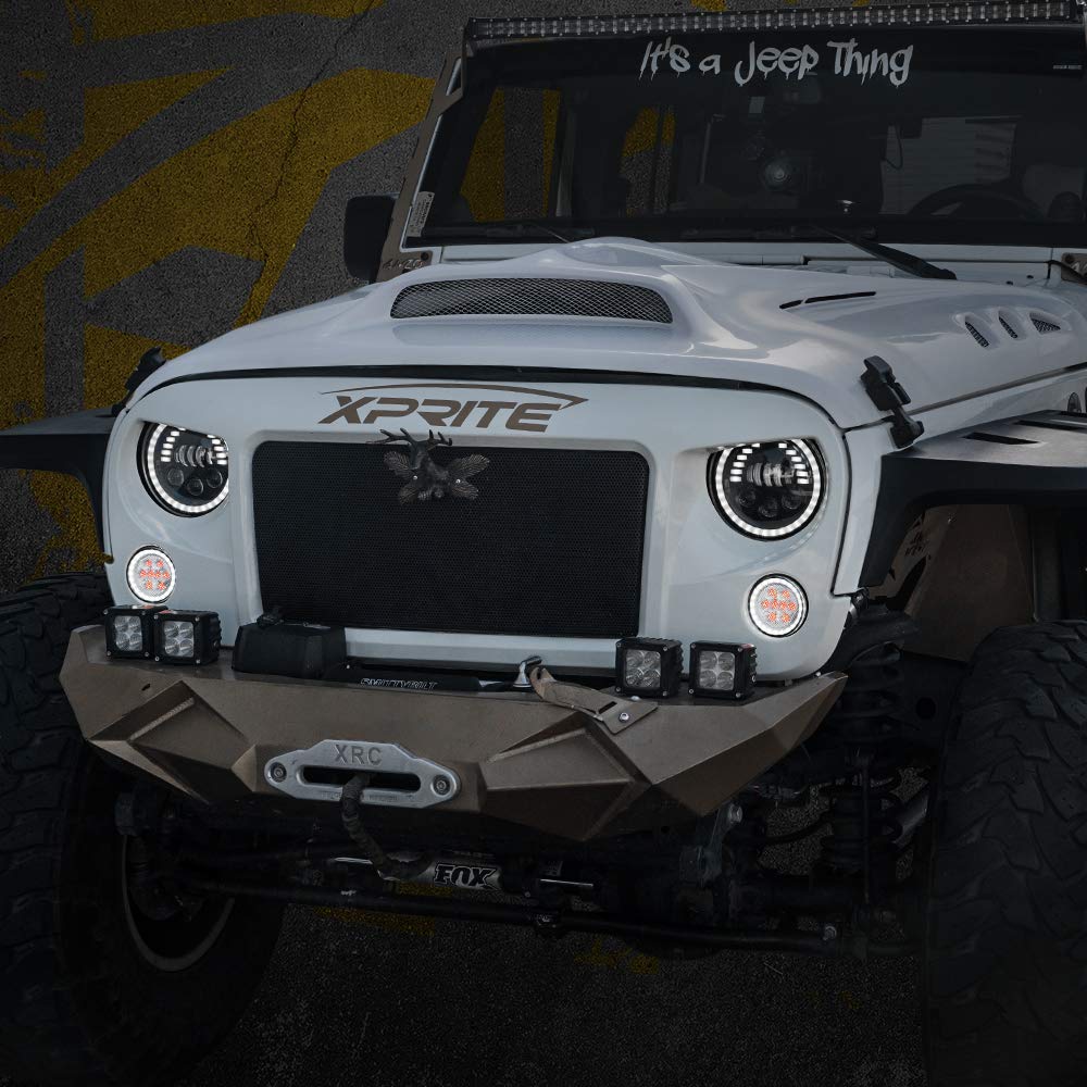 Xprite Led Turn Signal Lights With White Halo, Plug & Play Front Grille Parking Lights Compatible With 2007-2018 Jeep Wrangler J