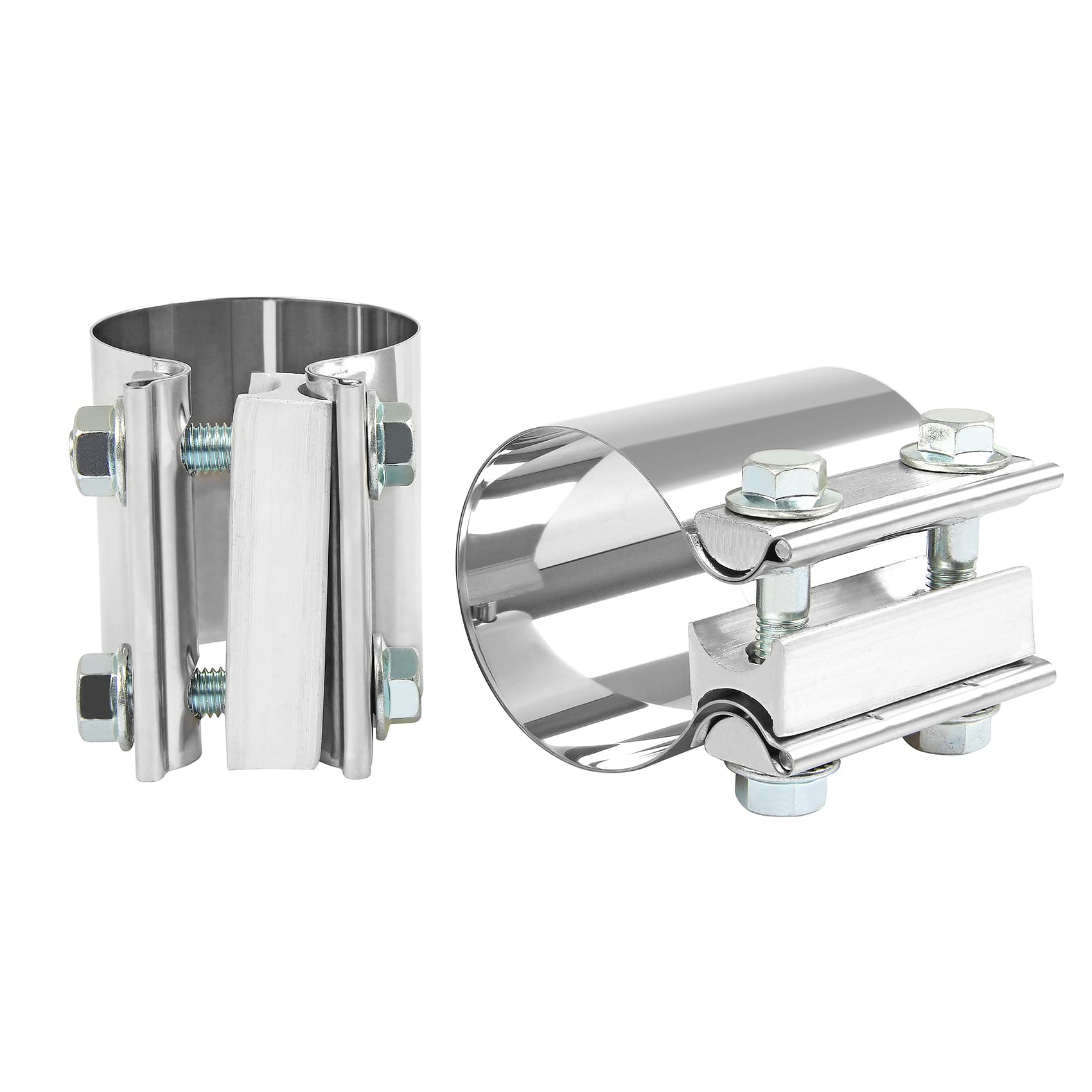 2.5 Inch 2 1/2 Butt Joint Exhaust Band Clamp Sleeve Stainless Steel Sleeve Coupler 2pcs