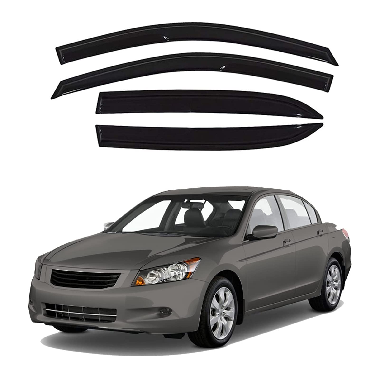 Zzdsnj Tape-On Window Visors 4-Piece For 2003-2007 Honda Accord Sun Rain Guard Shield Shade Smoke 94943