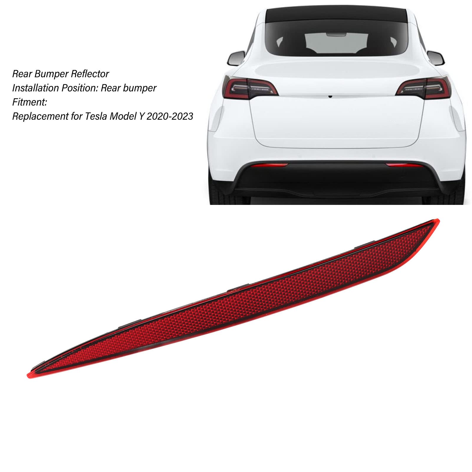 Focket Rear Bumper Reflector Light for Tesla Model Y (2020-2023) - Waterproof Red Marker Lens, Left Trim, Clear