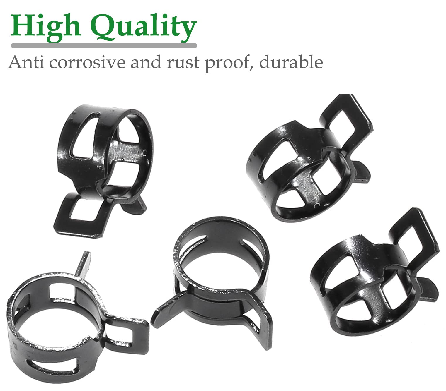 Rierdge 40Pcs 1/2'' Id Spring Band Type Clamps, Fuel Hose Clamps Fasteners, Black Spring Hose Clip For Fuel Hose Line Water Pipe