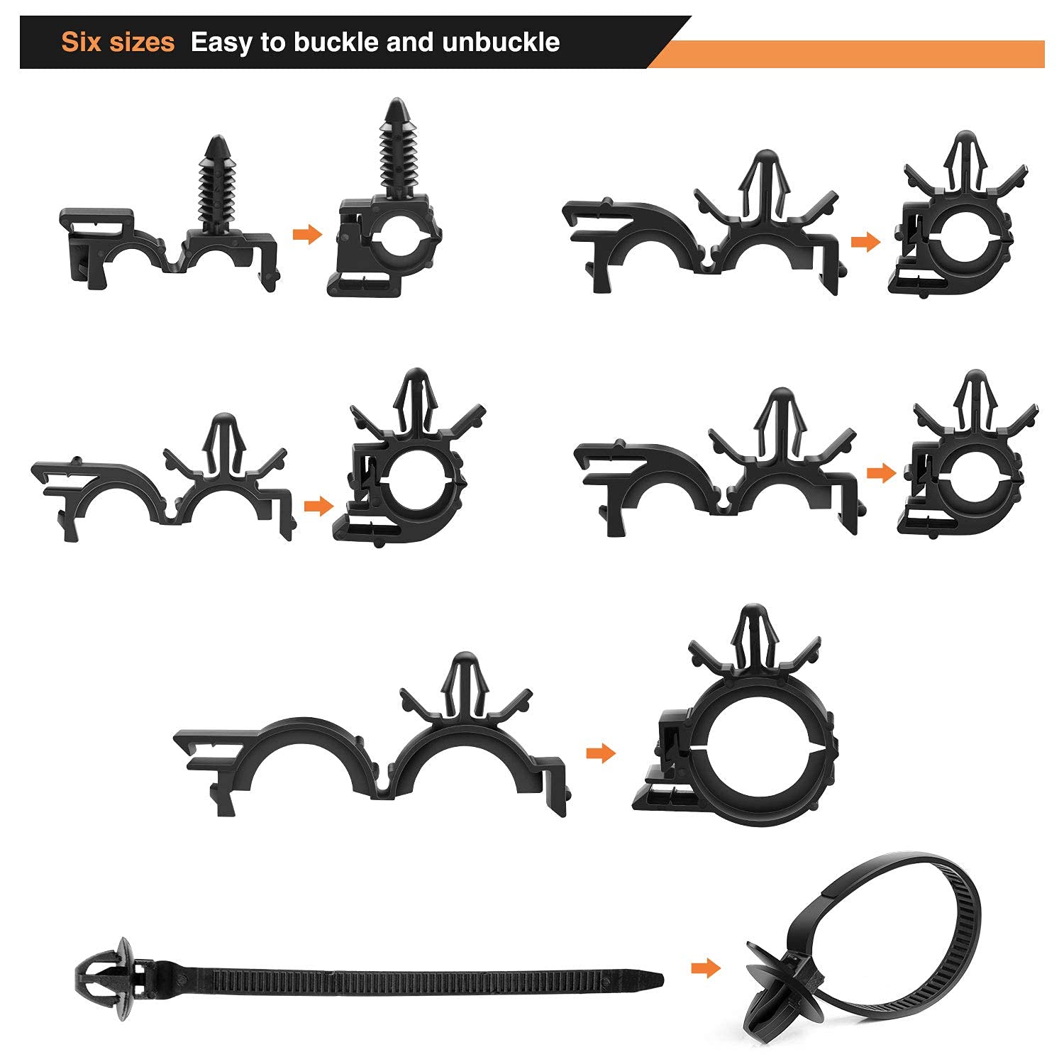 GOOACC 60Pcs Car Wire Loom Routing Clips Assortment - 6 Different Sizes Universal Wiring Harness Routing Clip Replacement Parts