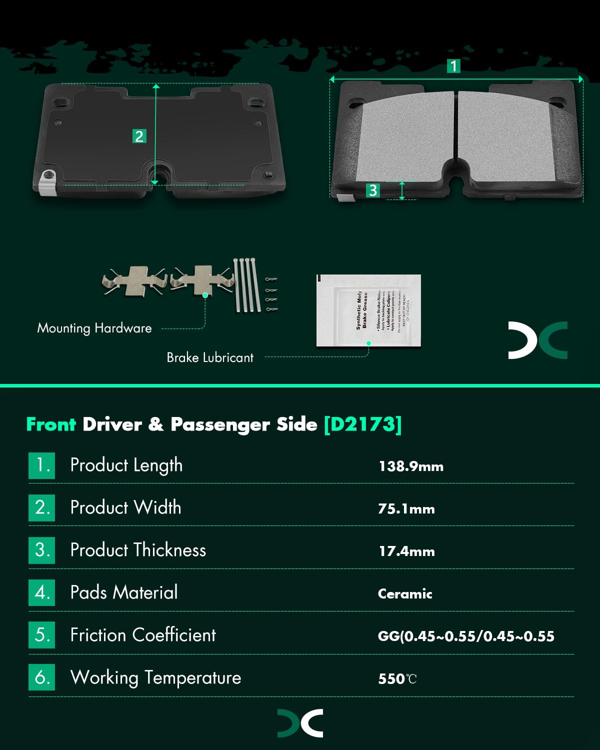 Scitoo Front Disc Brake Pad Set 4Pcs W/Hardware Fit For Cadillac For Escalade Esv, For Chevy For Silverado 1500 Ltd/For Suburban