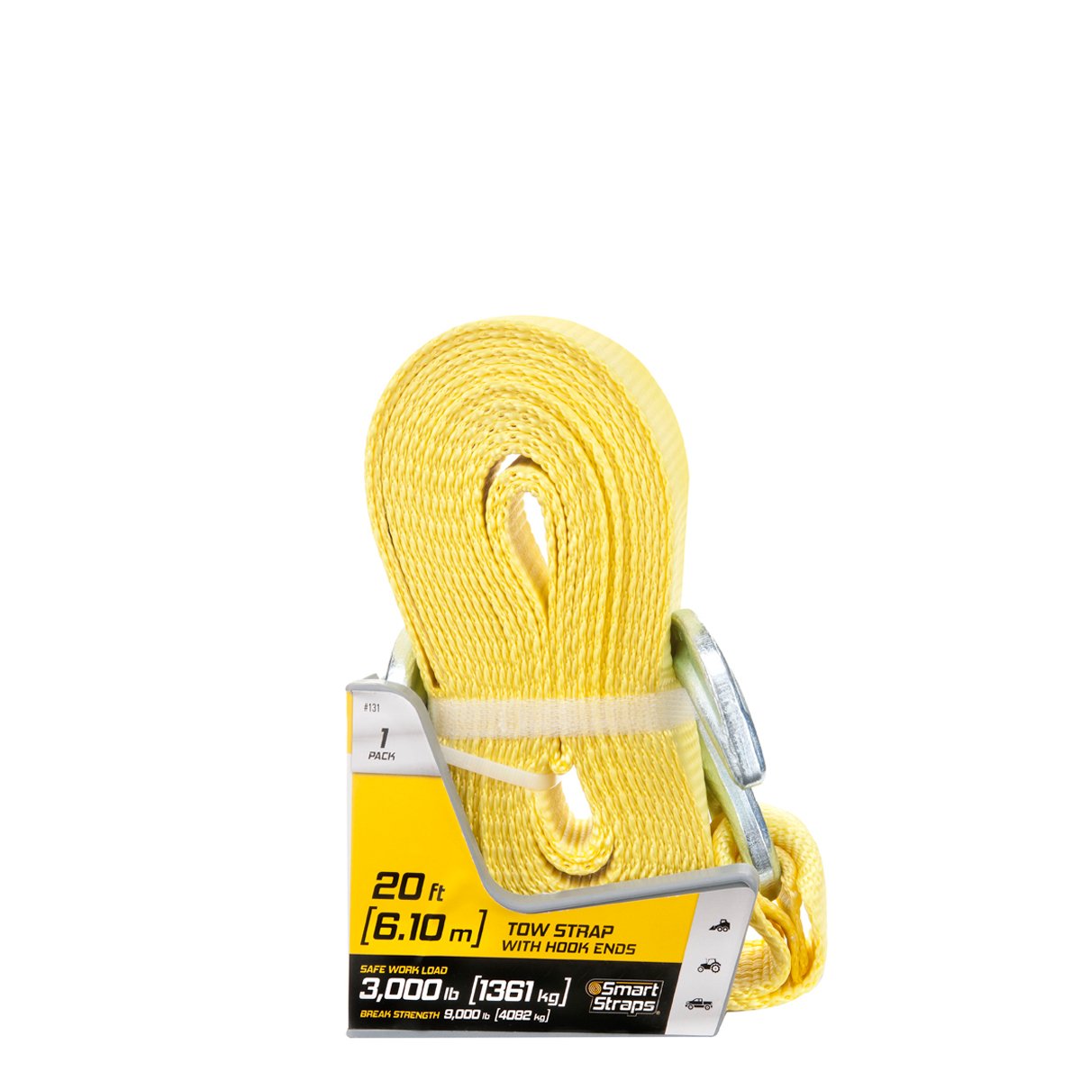 Smartstraps Tow Strap - 20Ft Yw Tow Strap W Hooks 1Pk 10,000Lb