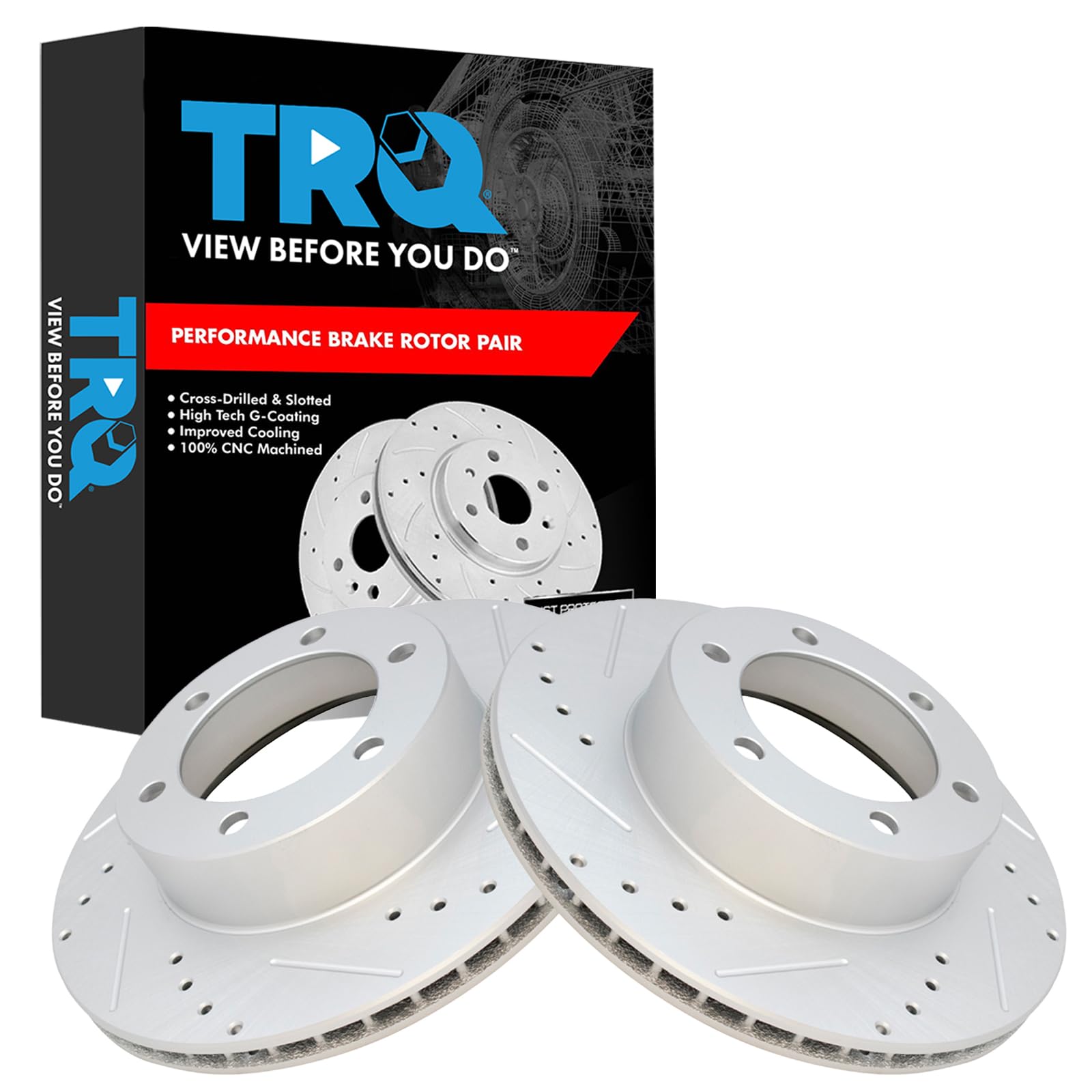 Trq Front Performance Brake Rotors Set Premium G-Coated Cross Drilled & Slotted Compatible With 1996-2002 Toyota 4Runner 2004 Ta
