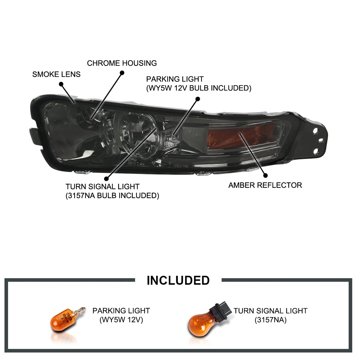 Spec-D Tuning Smoke Lens Bumper Lights Compatible With 2005-2009 Ford Mustang L+R Pair Assembly
