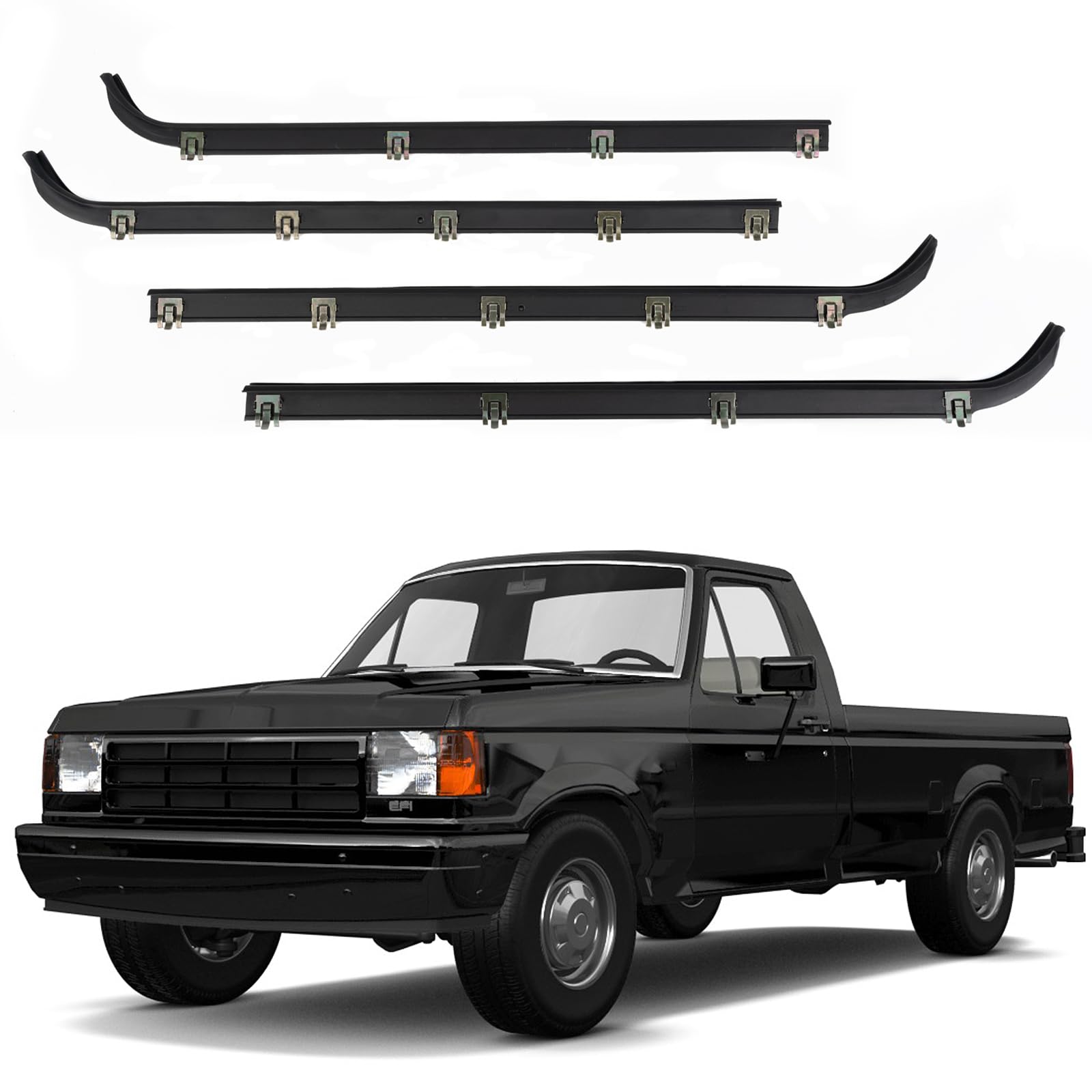 FOMIUZY Front Inner & Outer Window Molding Sweep Felt Trim Seal Weatherstrip Kit Compatible with Ford F150 F250 F350 Bronco 1987