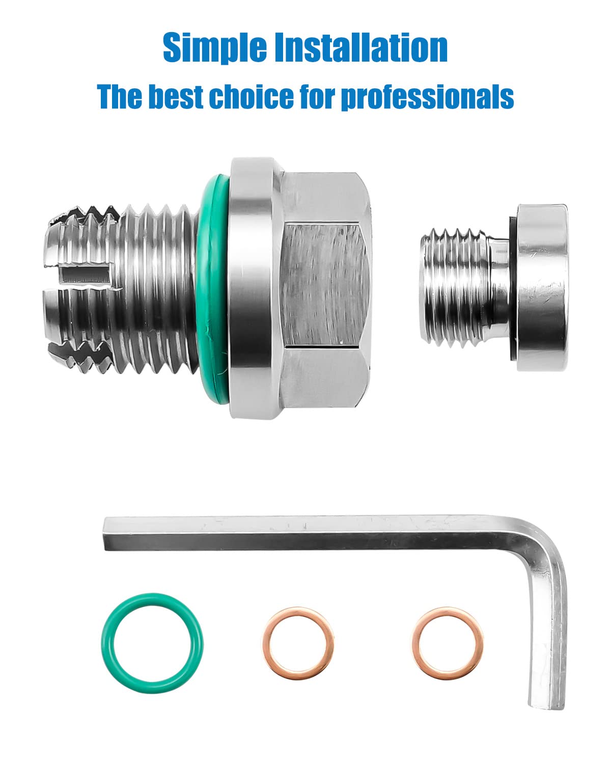 Tikscience M12.1-1.25 X 15Mm Oil Drain Plug Oversize Piggyback, Stainless Steel Self Tapping Oil Pan Thread Repair Kit With O-Ring