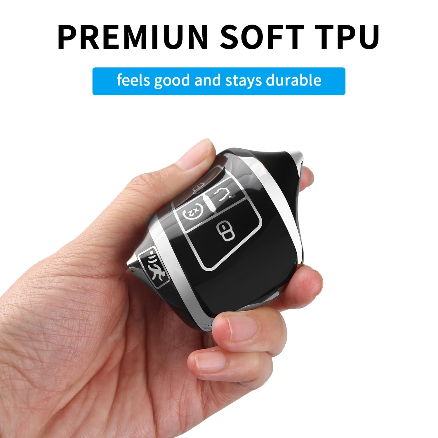 MILD EAST for Volkswagen Key Fob Cover with Keychain, Sliver Edge Key Case Holder for VW Atlas Alltrack Jetta Passat Tiguan, Bla