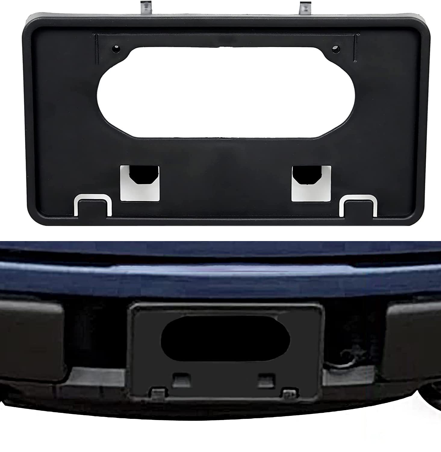 Ecotric Front Bumper License Plate Frame Holder Compatible With 2009-2014 Ford F150 Replacement For 9L3Z-17A385-A 9L3Z17A385A Fo1068134, License Plate Mounting Bracket Holder Cover Black