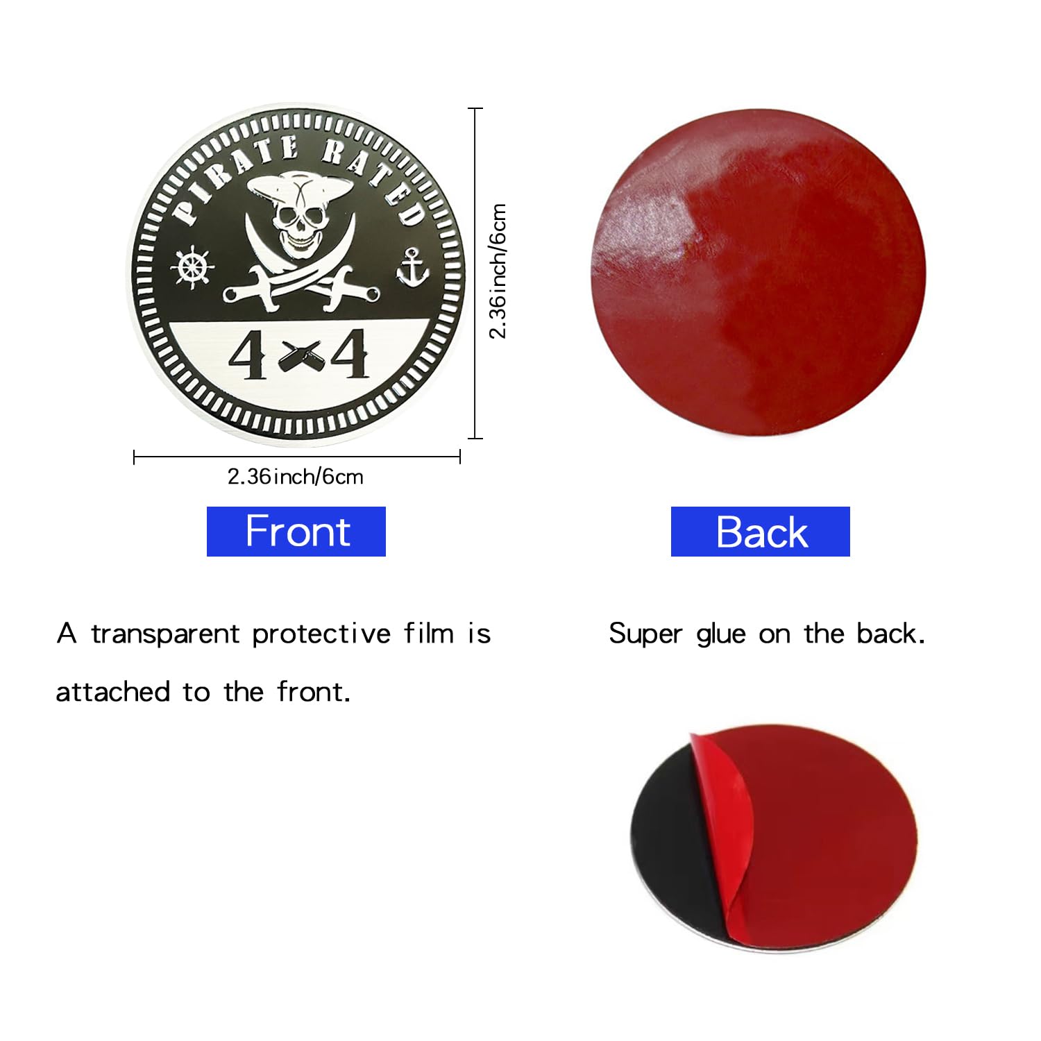 2 PCS Pirate Badge Rated Car Emblem, 4 x 4 Metal Automotive Badge, 3D Round Metal Car Badges Emblems, Car Badge Decals Stickers
