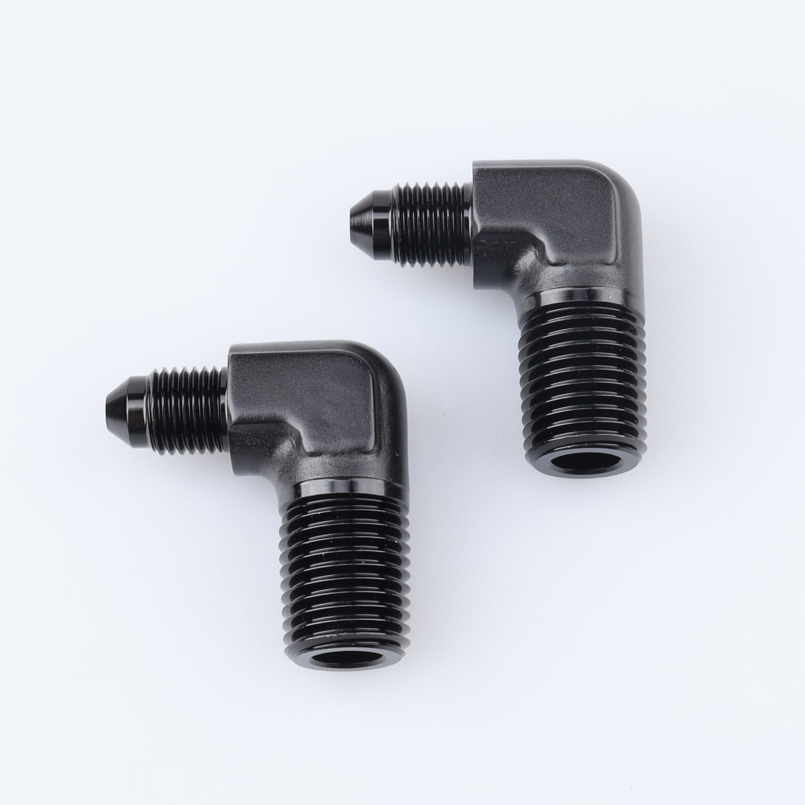 Ac Performance 90 Degree Elbow -3 An Male To 1/4'' Npt Male Fitting Adapter Connector Aluminum Black, Pack Of 2