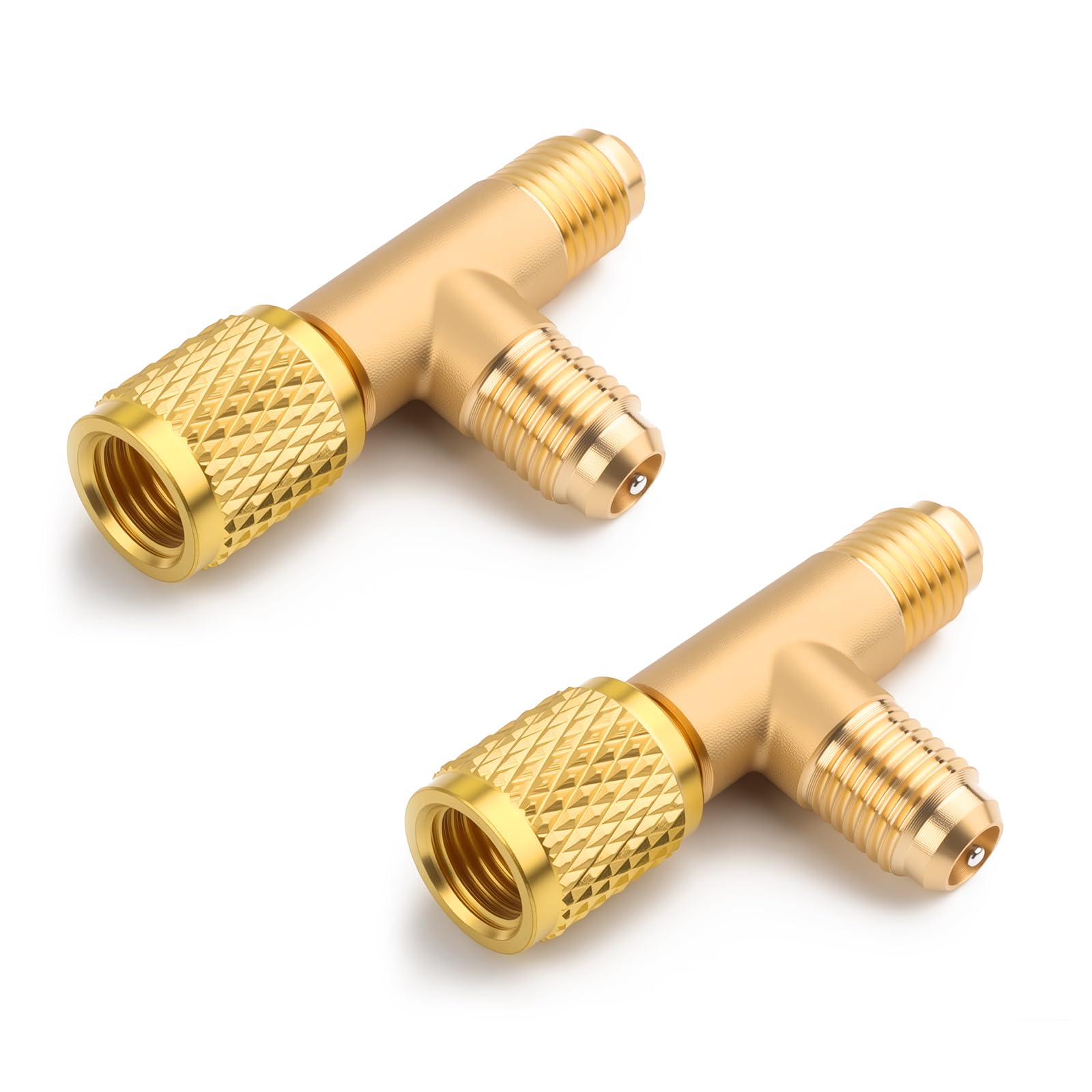 VKQTS 2PCS 1/4 SAE Valve Core Tee Adapter with Swivel Connector,Brass Quick Coupler Access Tee for Quick Connect & Tight Sealing