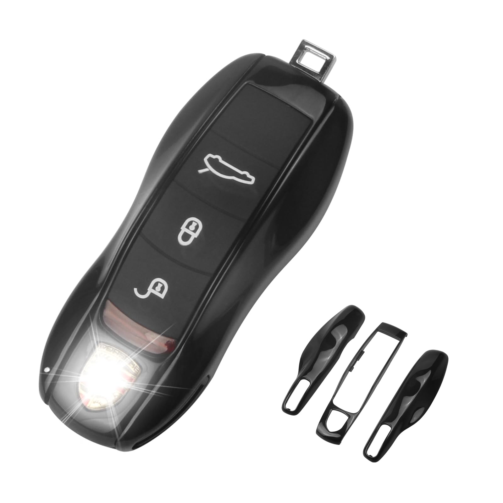Qbuc For Porsche Key Fob Cover,3-Piece Painted Key Shell Compatible With Porsche Cayenne Panamera Macan 911 Boxter Cayman (Black