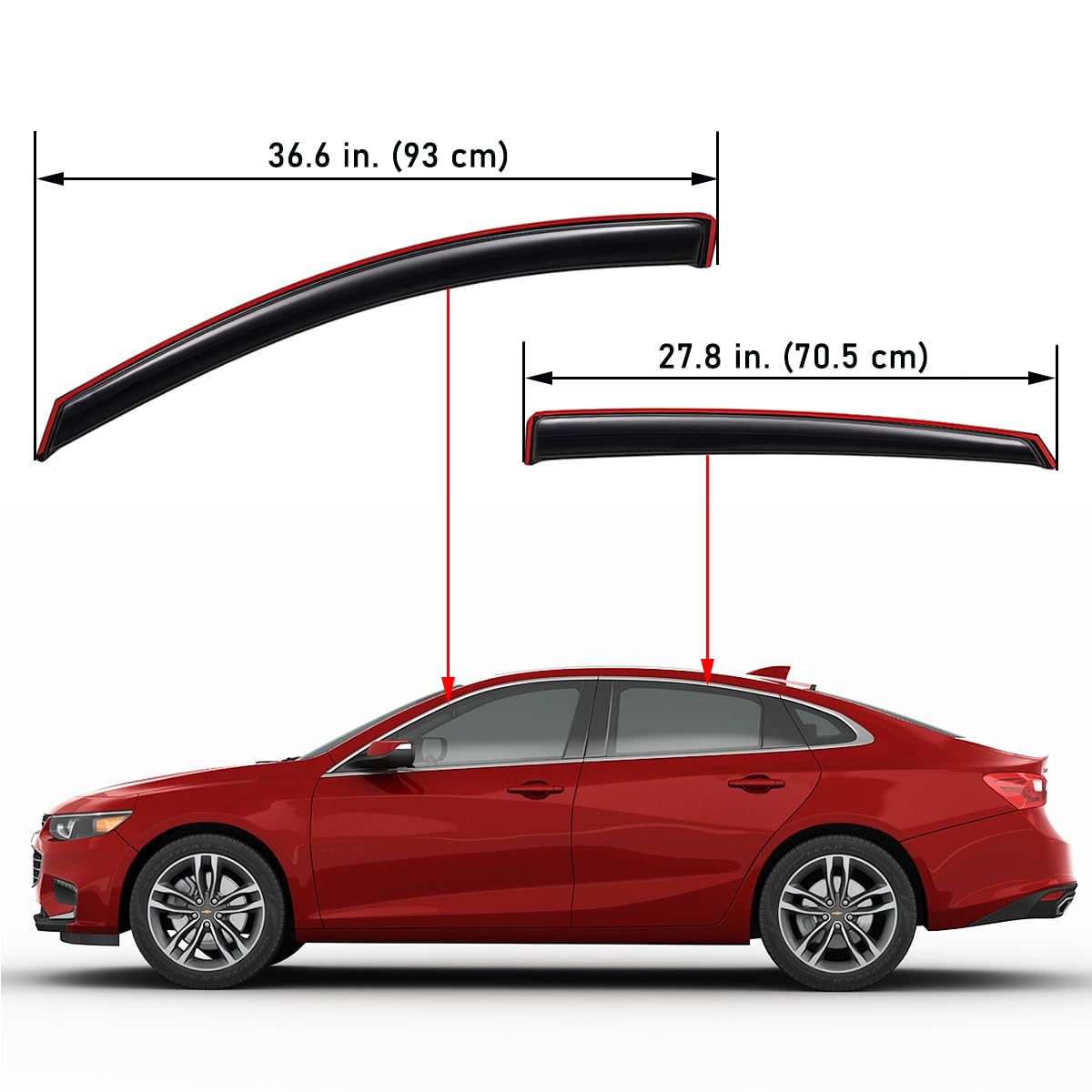 Lightronic Extra Durable Clip-on in-Channel Auto Vent Window Visor, Fits 2016-2025 Chevrolet Malibu (EXCLUDES 2016 Malibu Limite