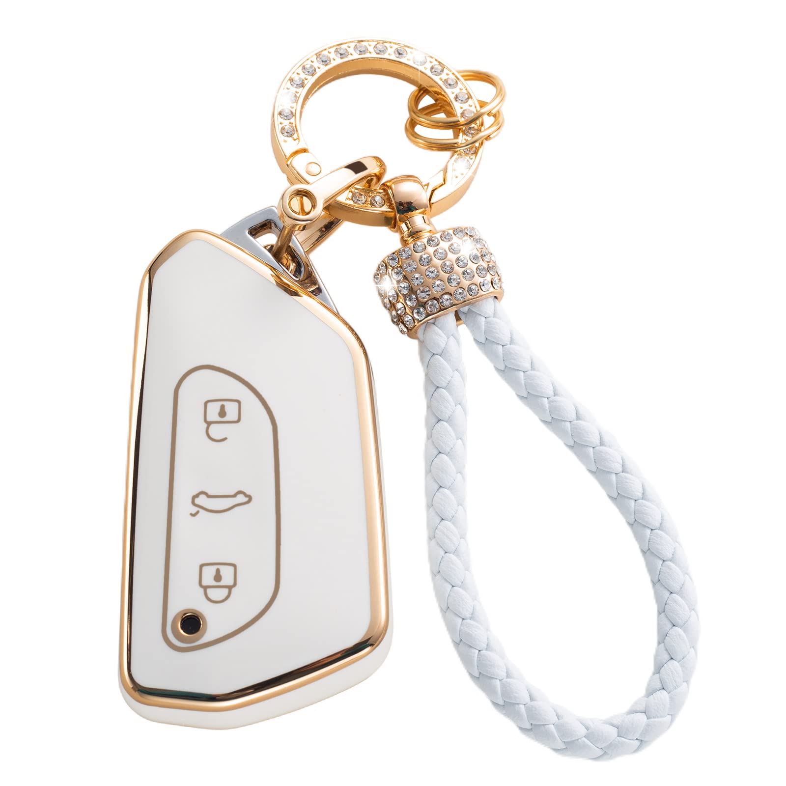 Gematay For Vw Volkswagen Key Fob Cover With Keychain Lanyard, Soft Tpu Key Fob Protector Shell Compatible With Golf 8 Id4 Seat