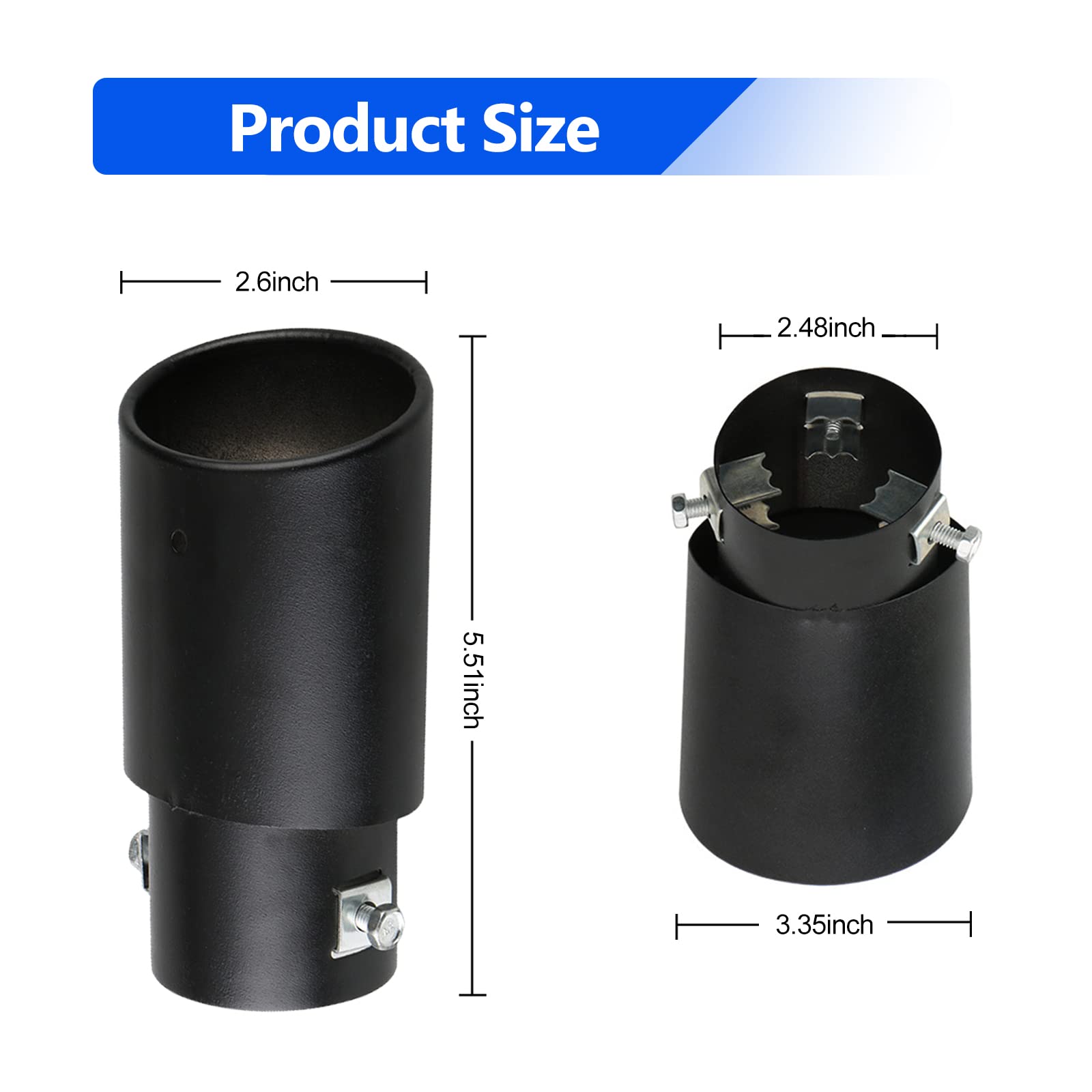 Miytsya 1 PC Car Exhaust Tip, 2.48 Inlet 3.34 Outlet 5.5 Overall Length Stainless Steel Exhaust Tips, Universal Chrome Pol