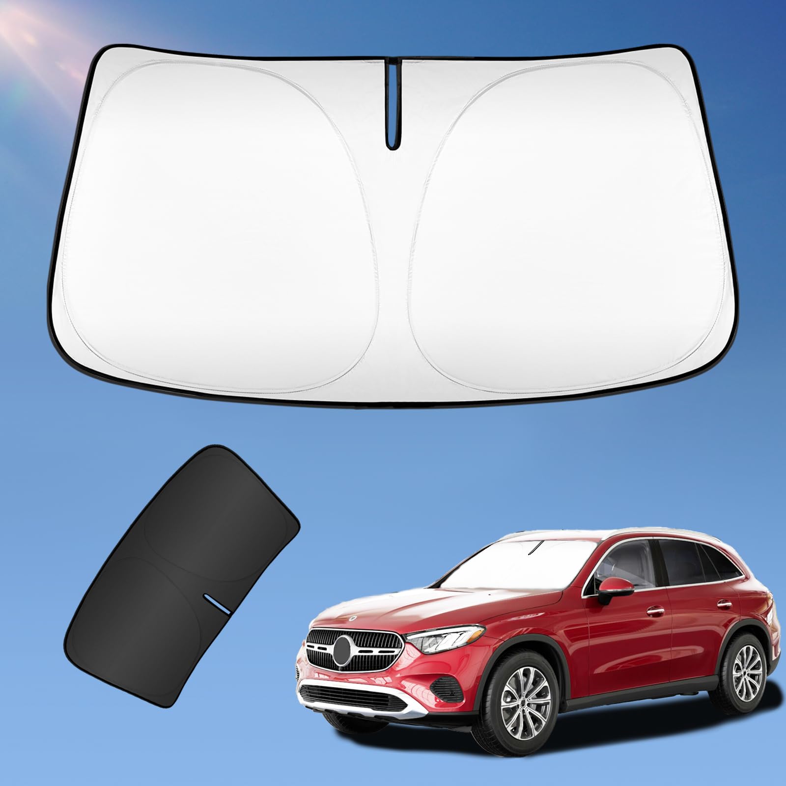 Sun Shade Sunshade For Mercedes Benz Glc 260 Glc 300 Glk-Class 2023-2024 2025 Windshield Cover, 2-Layers Sun Shield 240T Silver