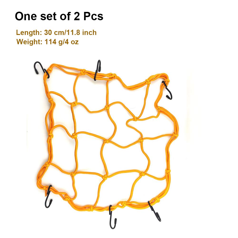 2 Pcs Cargo Net,11.8 Inch X11.8 Inch Rack Elastic Storage Net 6 Adjustable Hooks For Bike Bicycle Motorcycle (Yellow)