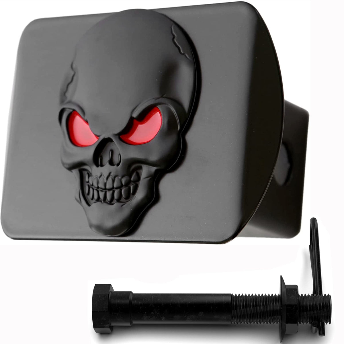 100% Metal Skull 3D Emblem Hitch Cover Fits 2'' Receivers (Black Red On Black)