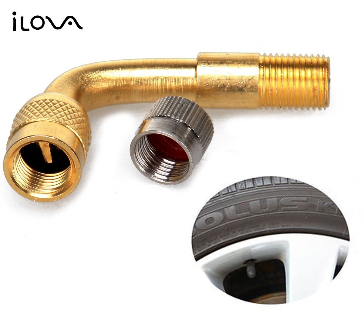 Asfroy 90 Degree Tyre Valve Extension Adaptor - Gold, 2 Pack Universal Extenders for Cars, Motorcycles, Bikes, and Scooters