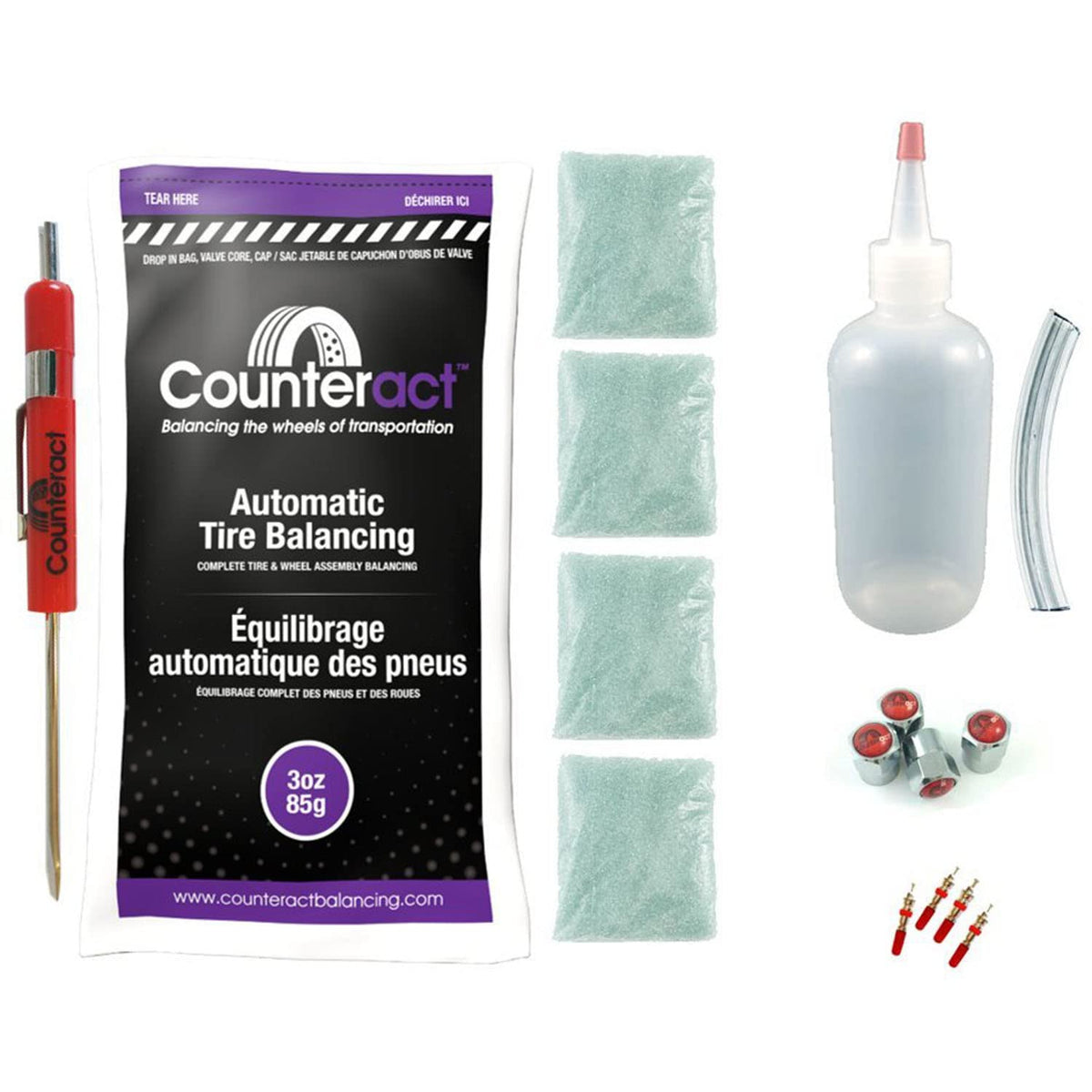 Counteract Diyk-3 Do It Yourself Tire/Wheel Balancing Beads Kit - Light Duty Truck Tires, (4) 3Oz Diy Bead Bags, (4) Valve Caps 