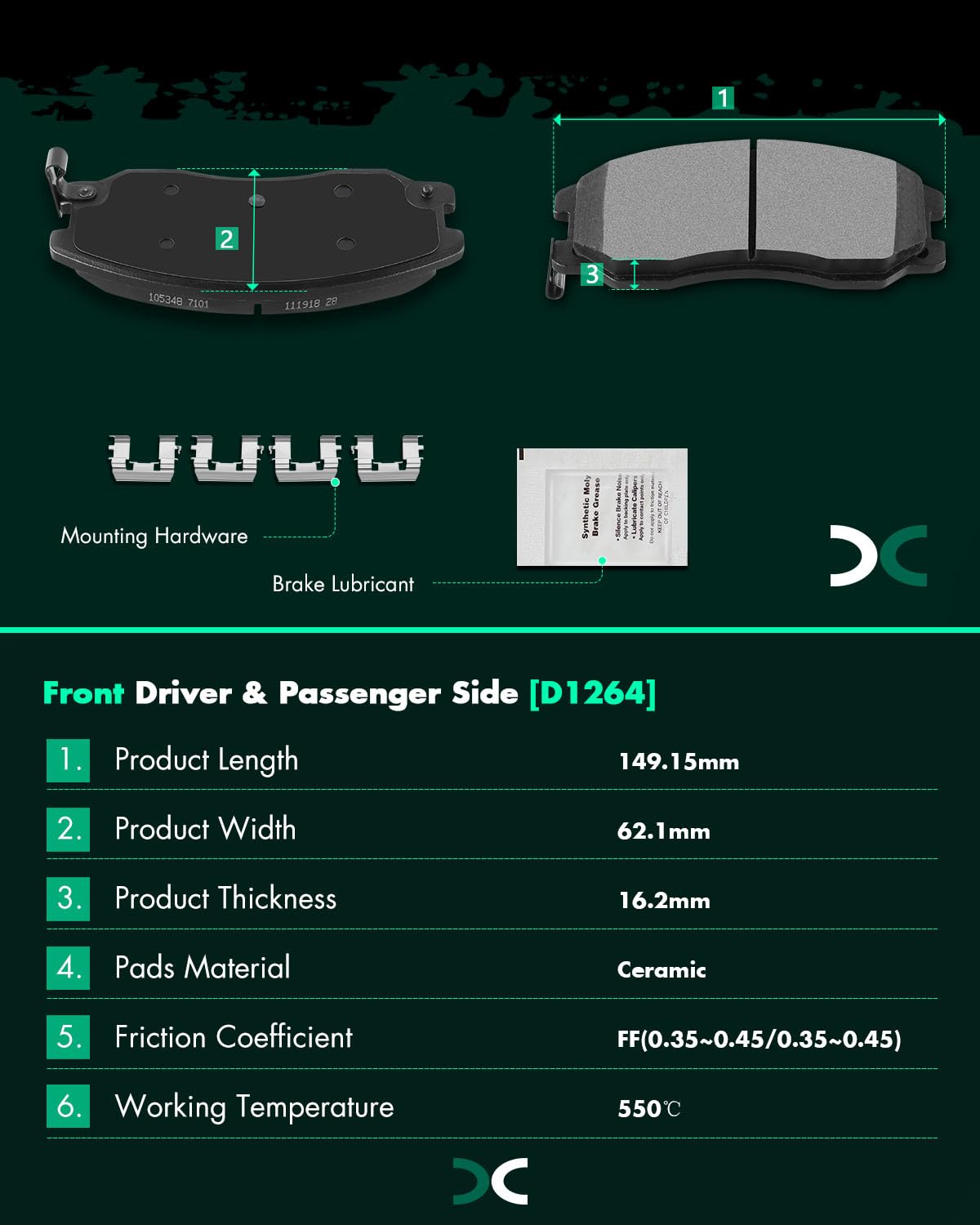 Scitoo D1264 Ceramic Brake Pads Sets Front Fit For Chevrolet Captiva Sport 2012-2015,For Chevrolet Equinox 2007-2009,For Pontiac