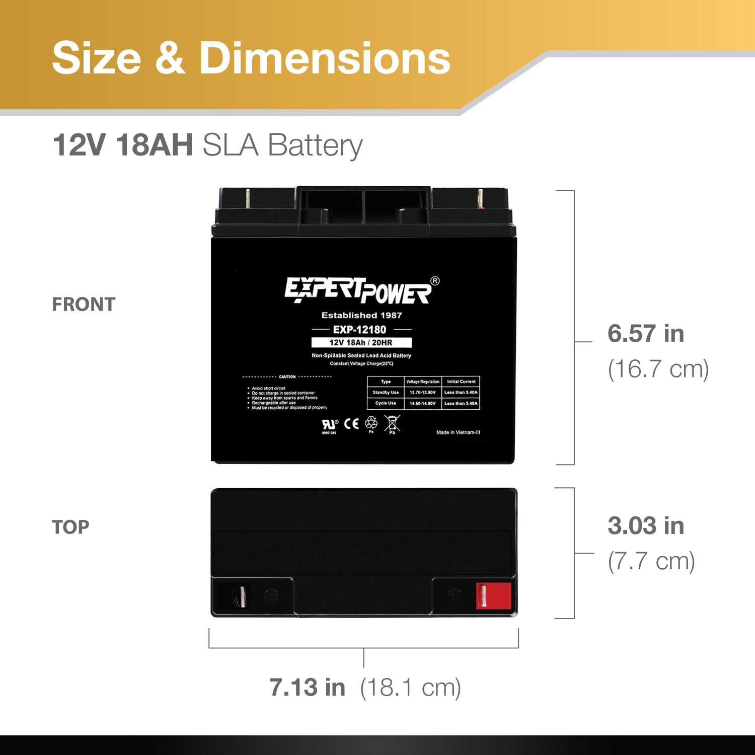 Expertpower Exp12180 12V 18Ah Lead Acid Battery
