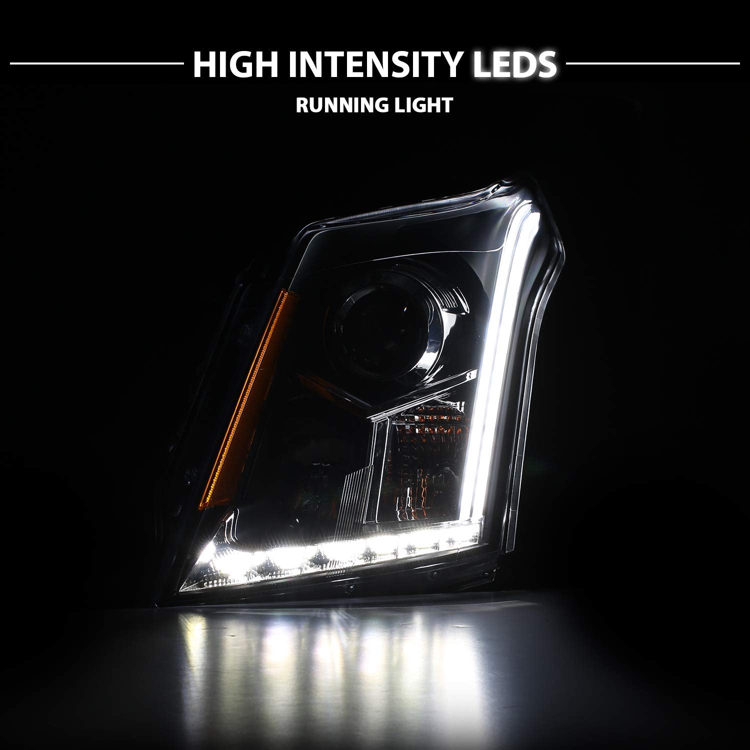 Amerilite Black Projector Headlights Plank Led Bar Set For Cadillac Srx - Passenger And Driver Side