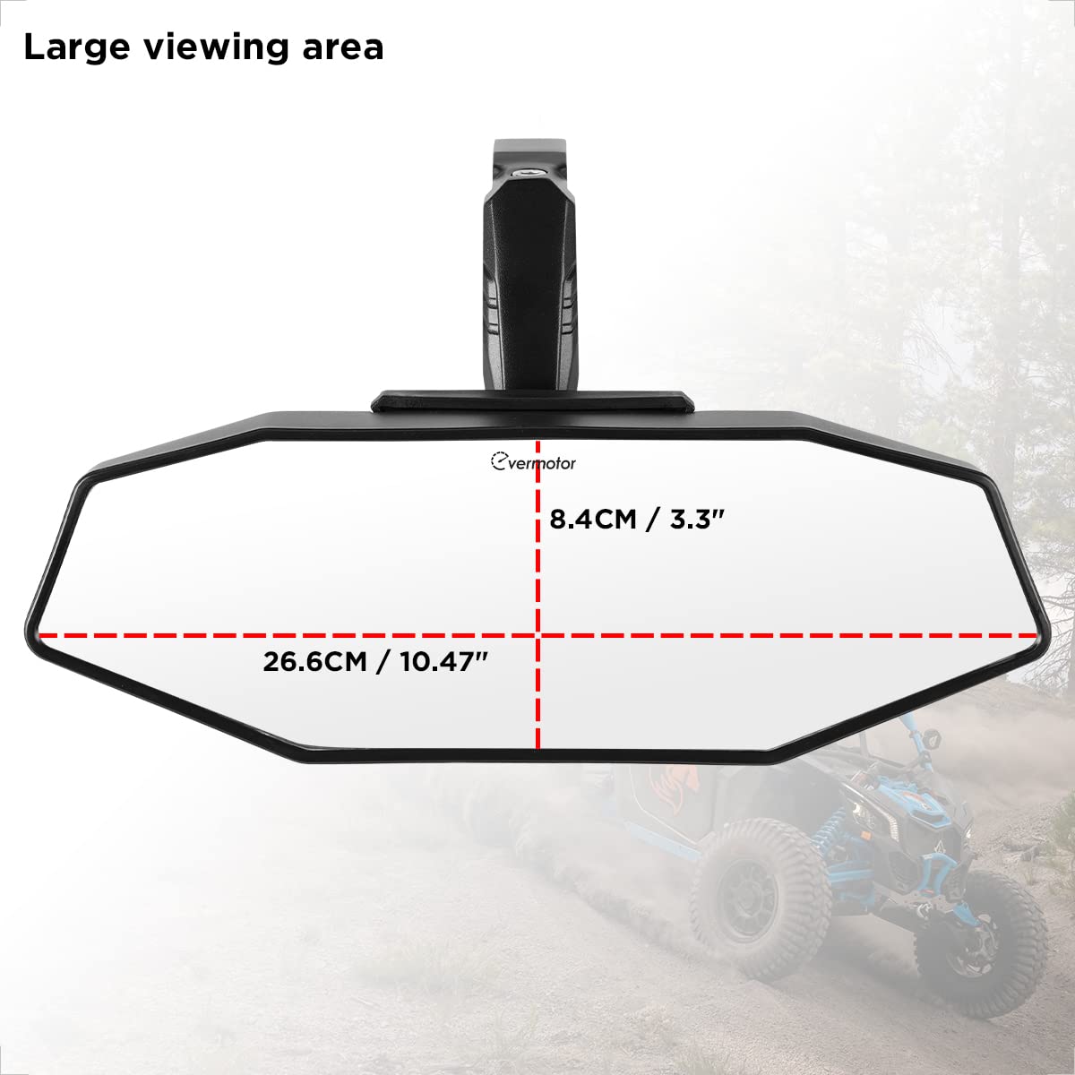 Evermotor Utv Center Rear View Mirror For 1.6-2 Roll Bar Cages, 360° Adjustable Aluminum Clamp Compatible With Atv Polaris Rzr Ranger Scooter Kawasaki Mule Pioneer Gator, Shatter Proof Glass