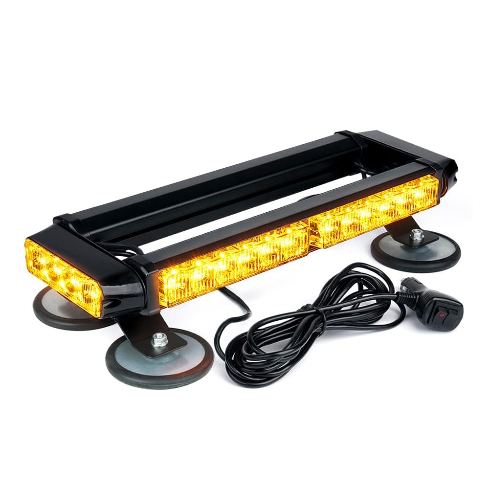 Xprite Amber 32 Led Strobe Flashing Light Bar, 21 Flash Modes 14.5 Inch Emergency Hazard Warning Beacon Lights With Magnetic Bas