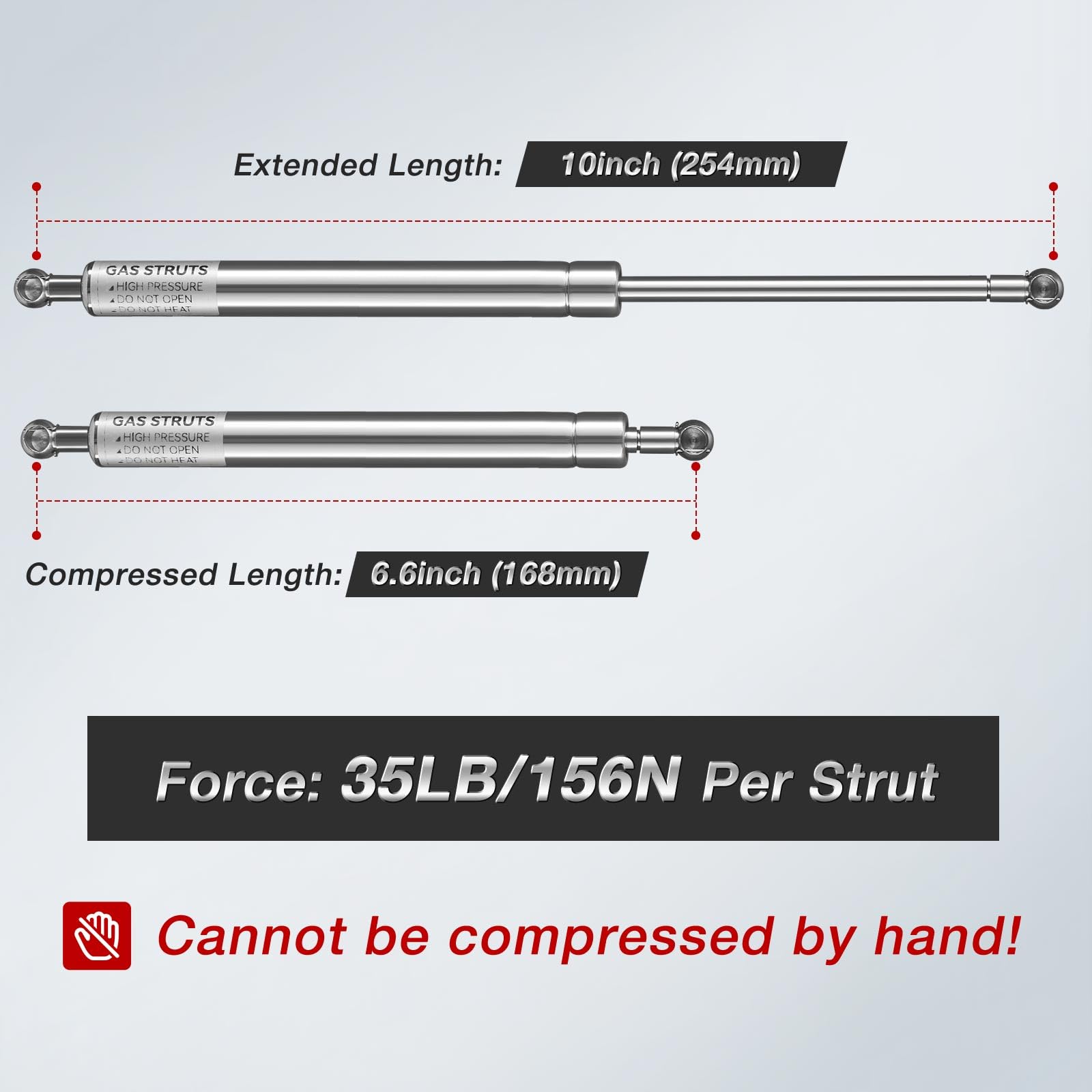 Vepagoo 10 Inch 35Lb/156N Stainless Steel Gas Shock Strut Lift Support Spring For Truck Pickup Tool Box Or Boat Storage Lid Toy