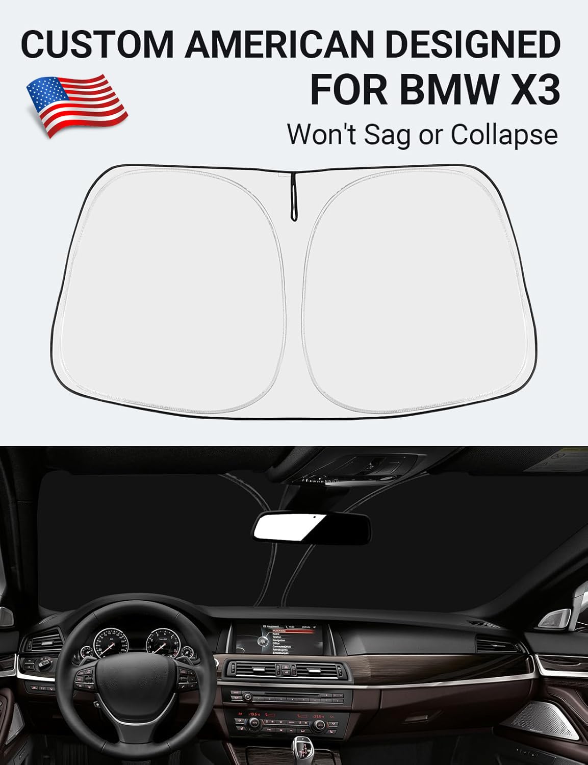 Proadsy 2025 Upgrade Windshield Sun Shade Custom Fit 2017-2011 Bmw X3 4-Layer Foldable Front Sunshade Protector Sun Visor Blocks