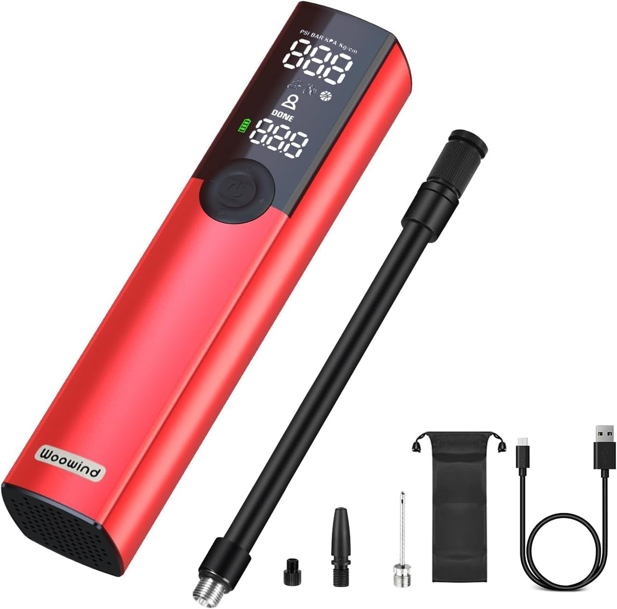 Woowind Bp188 Bike Pump, The Pro Electric Bicycle Pump Tire Inflator Portable Air Compressor With Schrader, Presta And Dunlop Va
