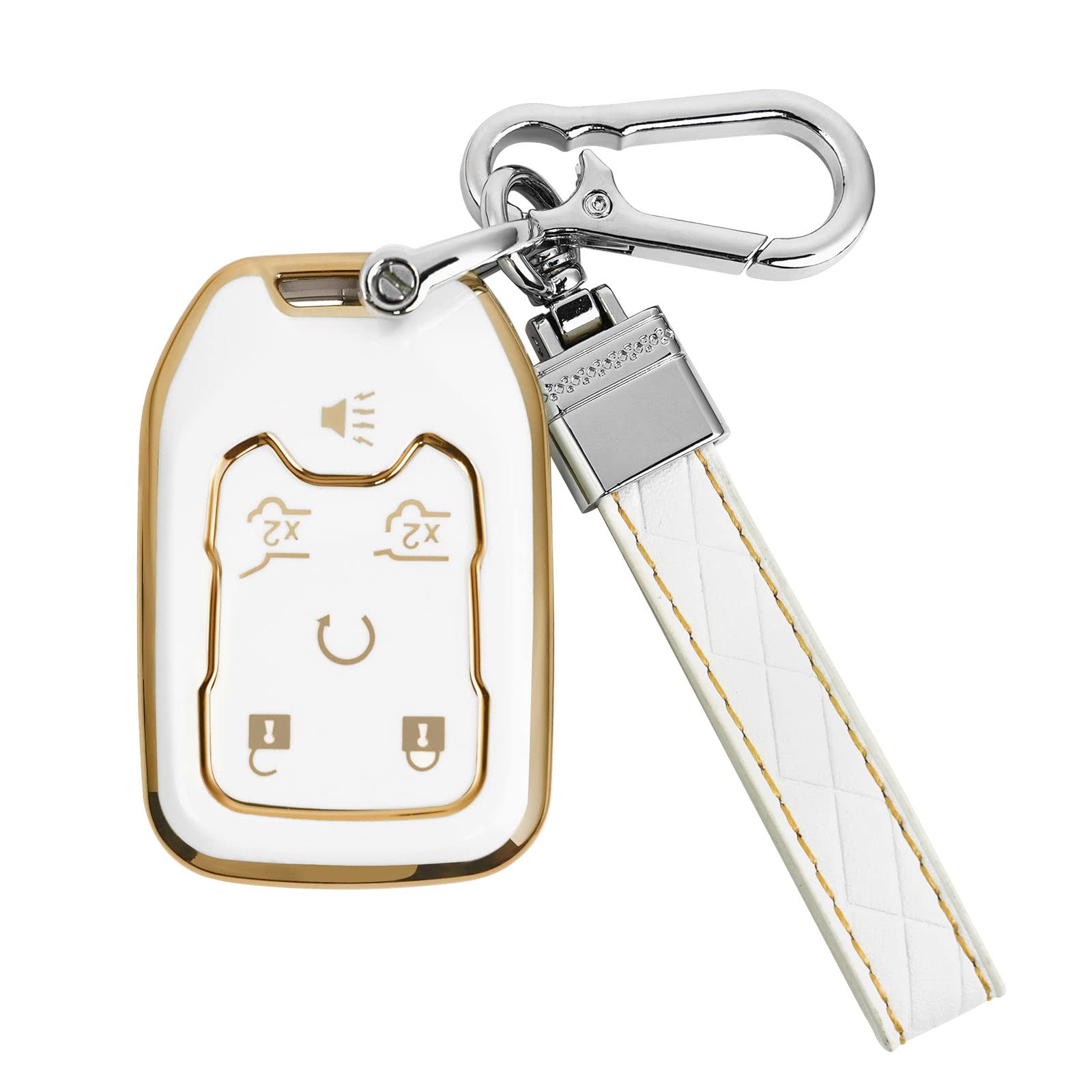 Key Fob Cover For Chevy Tahoe Suburban Gmc Yukon Accessories With Keychain 6 Button Key Shell Case Tpu (White)