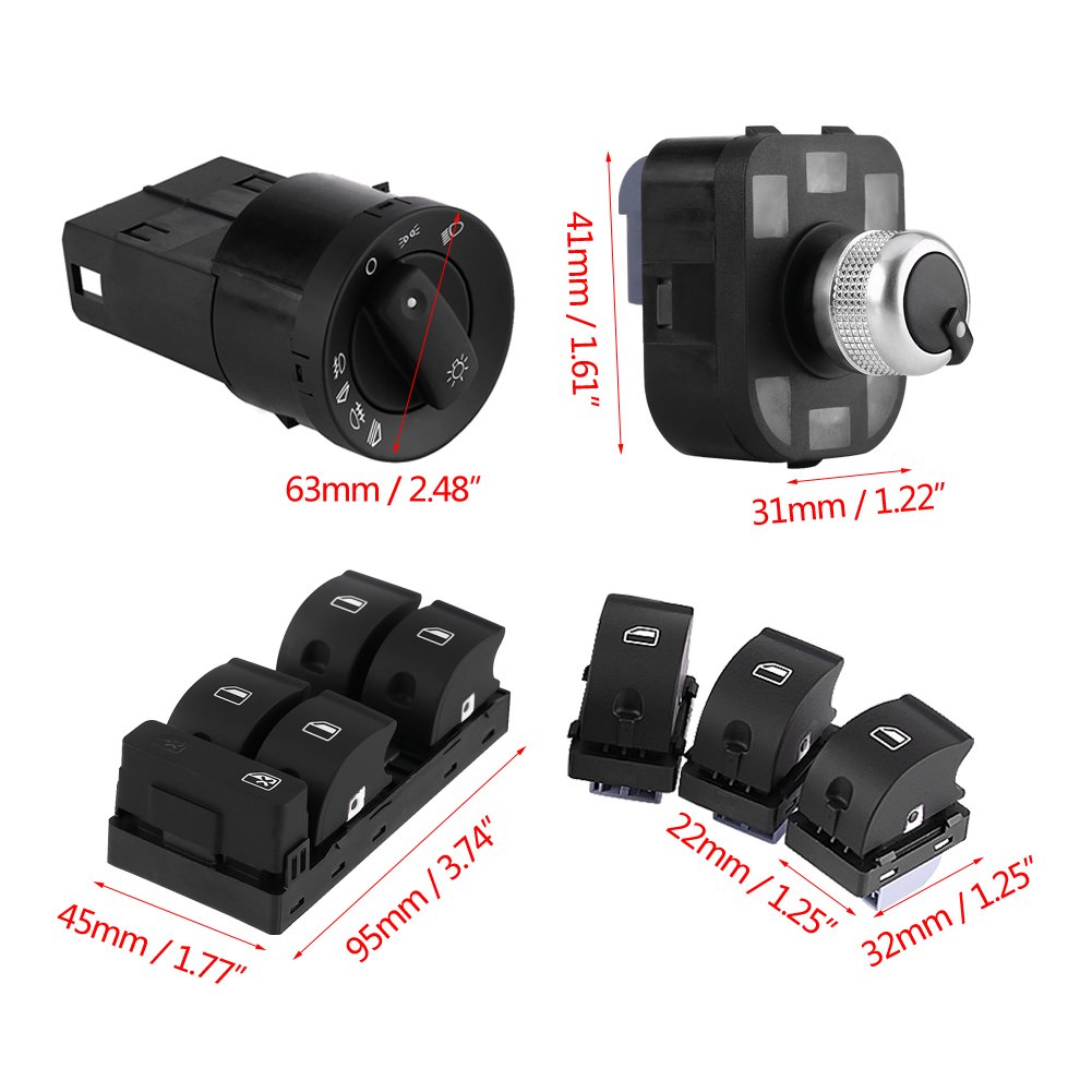 Headlight Switch, 6Pcs Car Headlight Mirror Window Master Control Switch Kit For A4 B6 B7 2002-2008