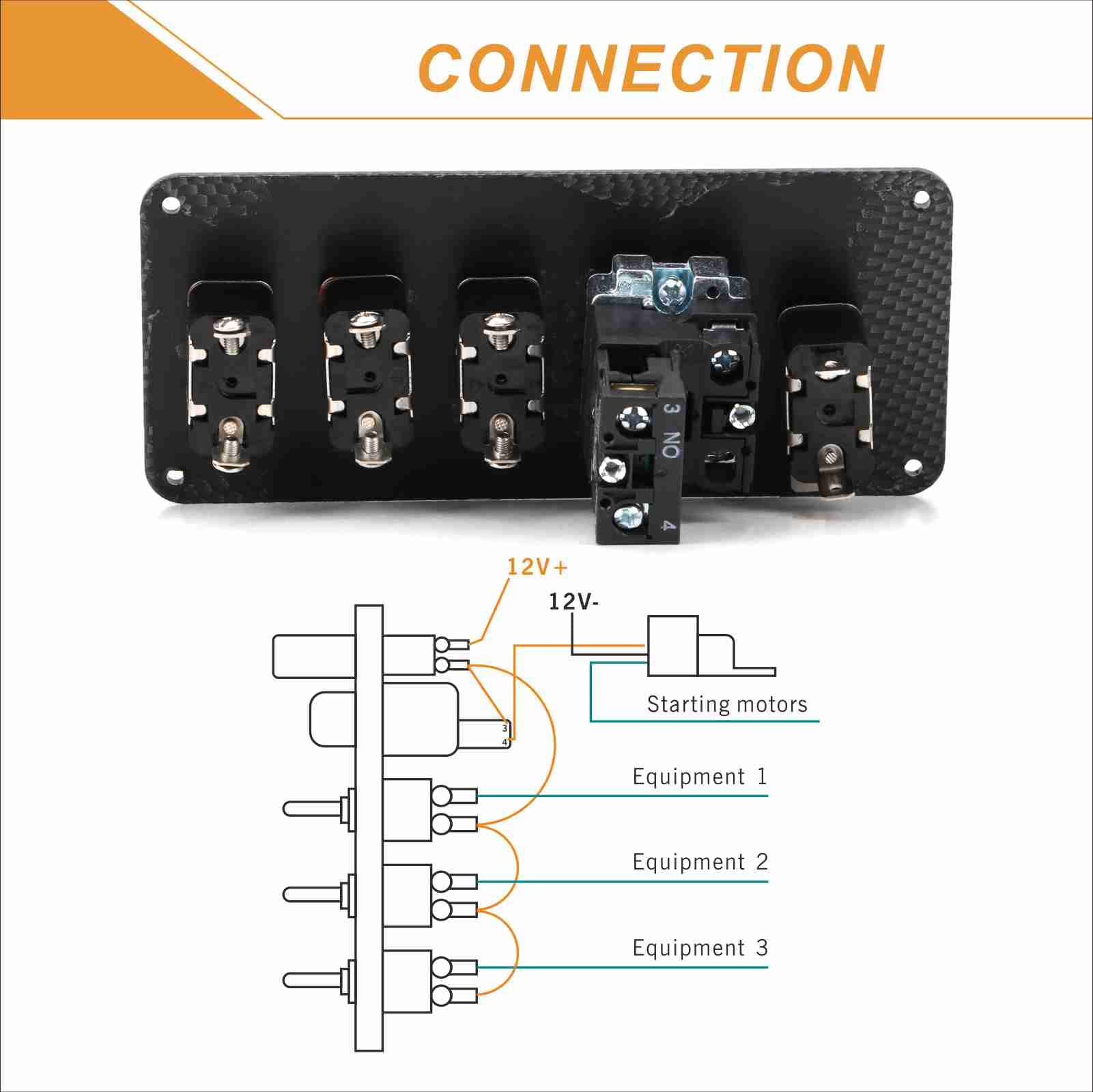 Ignition Switch Panel (12V) 5 in 1 Car Racing Switch Panels with LED Toggle Switches Push Button Ignition Switch Kit for Truck R