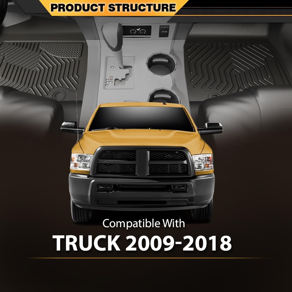 G-PLUS TPE 3PCS Floor Mats,Compatible with 2009-2018 Dodge Ram Crew Cab(NOT Fit Quad Cab),Cargo Liner All Weather Full Cover Pro