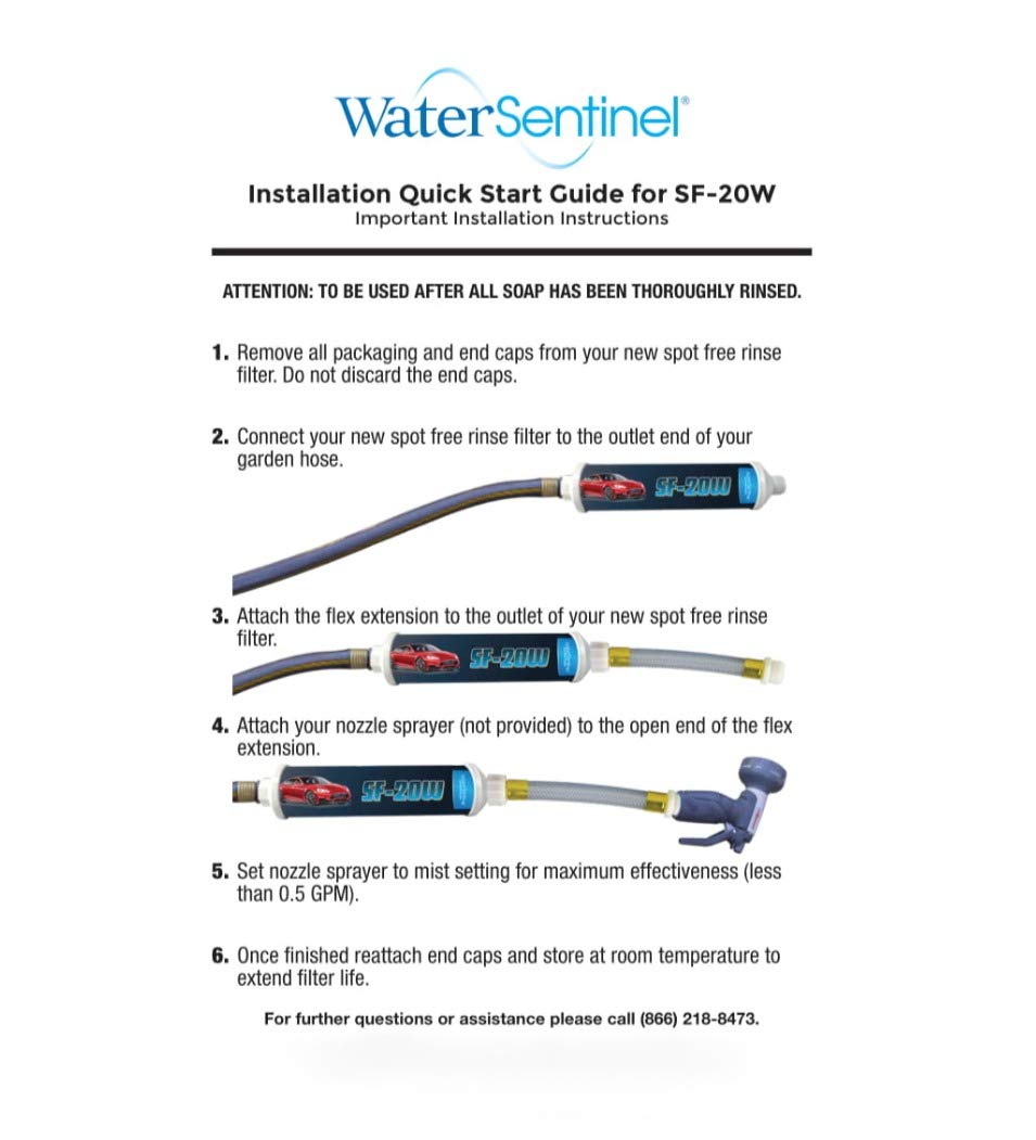 WaterSentinel SF-20W 2-Pack Spotless Car Wash Inline Deionized Water Filter & Extension Adapter for RV, Boat, Home, and More