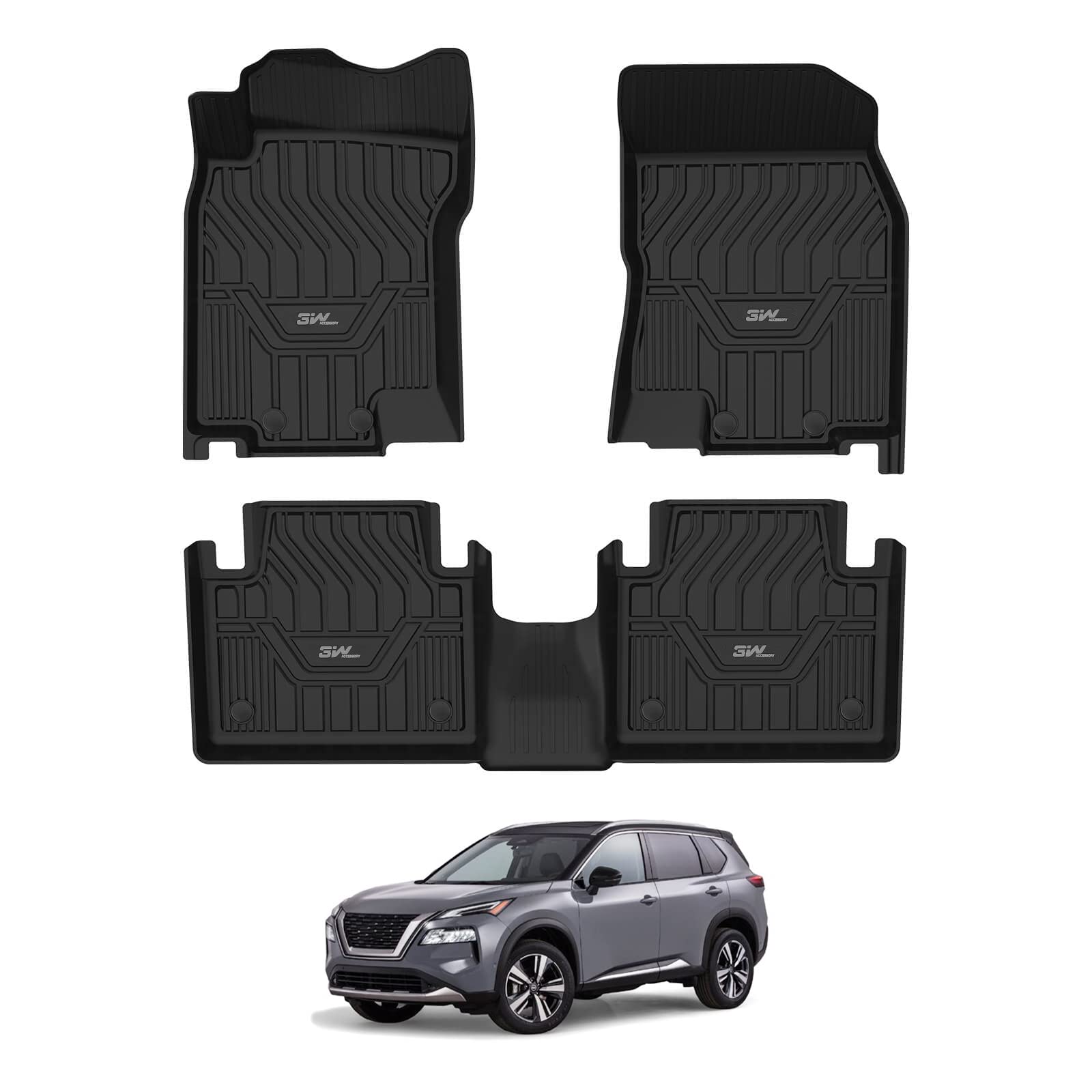3W 2014-2020 Nissan Rogue Floor Mats Custom Fit For Nissan Rogue Accessories Tpe All Weather Floor Liner, 1St And 2Nd Row Car Ma
