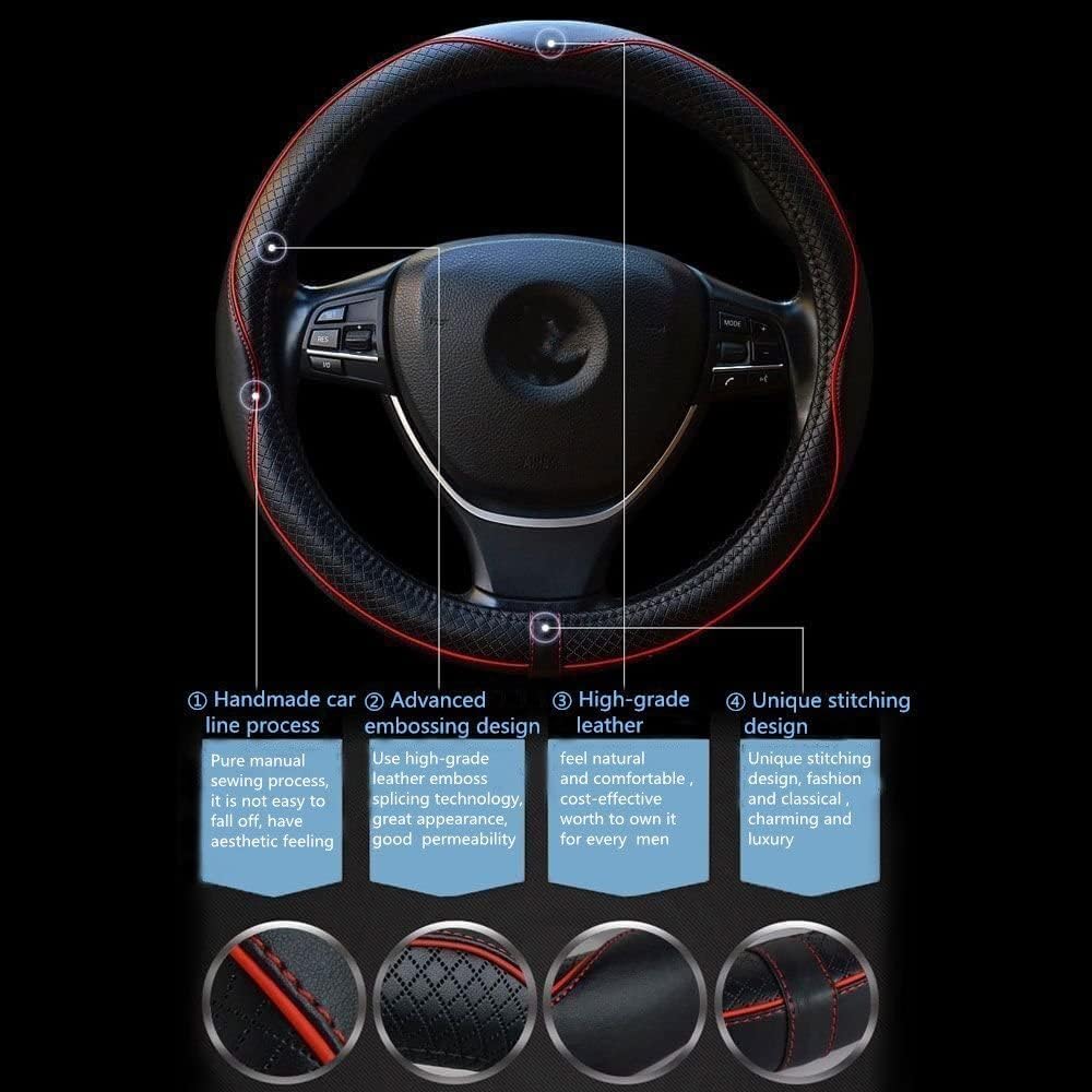 Car Steering Wheel Cover, Anti-Slip, Safety, Soft, Breathable, Heavy Duty, Thick, Full Surround, Sports Style (Black)