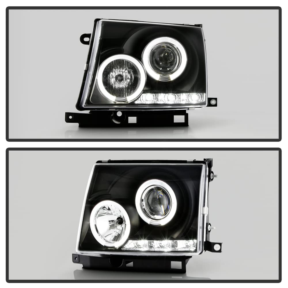 Acanii - For 1997-2000 Toyota Tacoma Pickup Truck Led Halo Ring Black Housing Projector Headlights Headlamps Left+Right