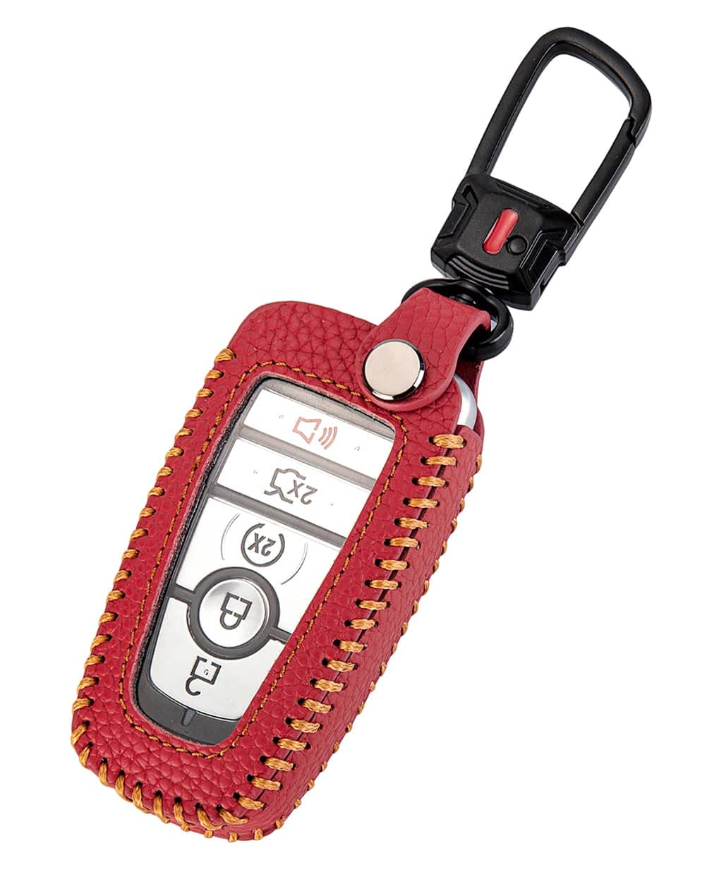 Yonufi For Ford Key Fob Cover With Keychain, Leather Keyless Entry Car Smart Key Case Protector Holder Compatible With 2017-2024