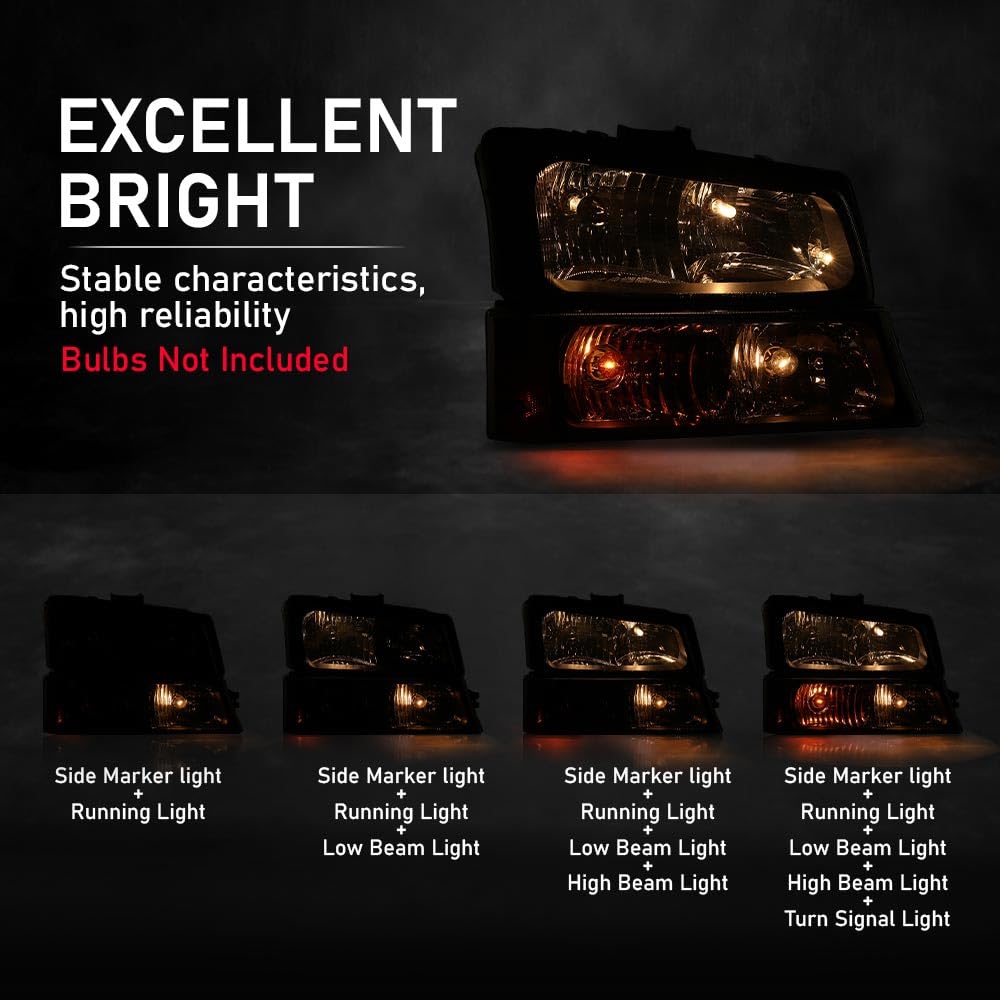 G-Plus Headlights Compatible With Chevy Avalanche 1500 2500/Fit Chevy Silverado 1500 2500 Hd 3500 2003-2006/Fit Chevy Silverado