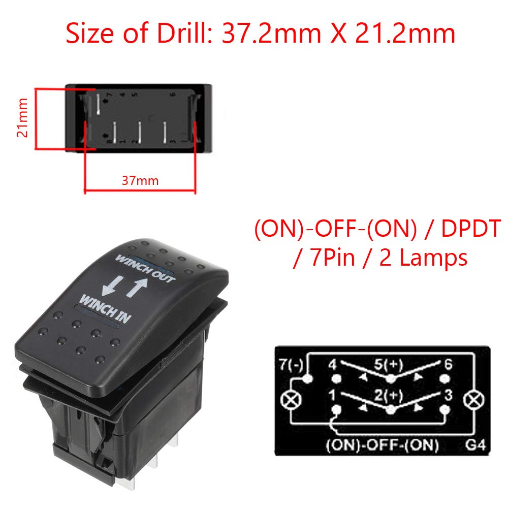 Esupport Car Auto 12V Momentary Light Button Rocker Toggle Switch Blue Led Winch In Out On-Off-On 7Pin Spdt