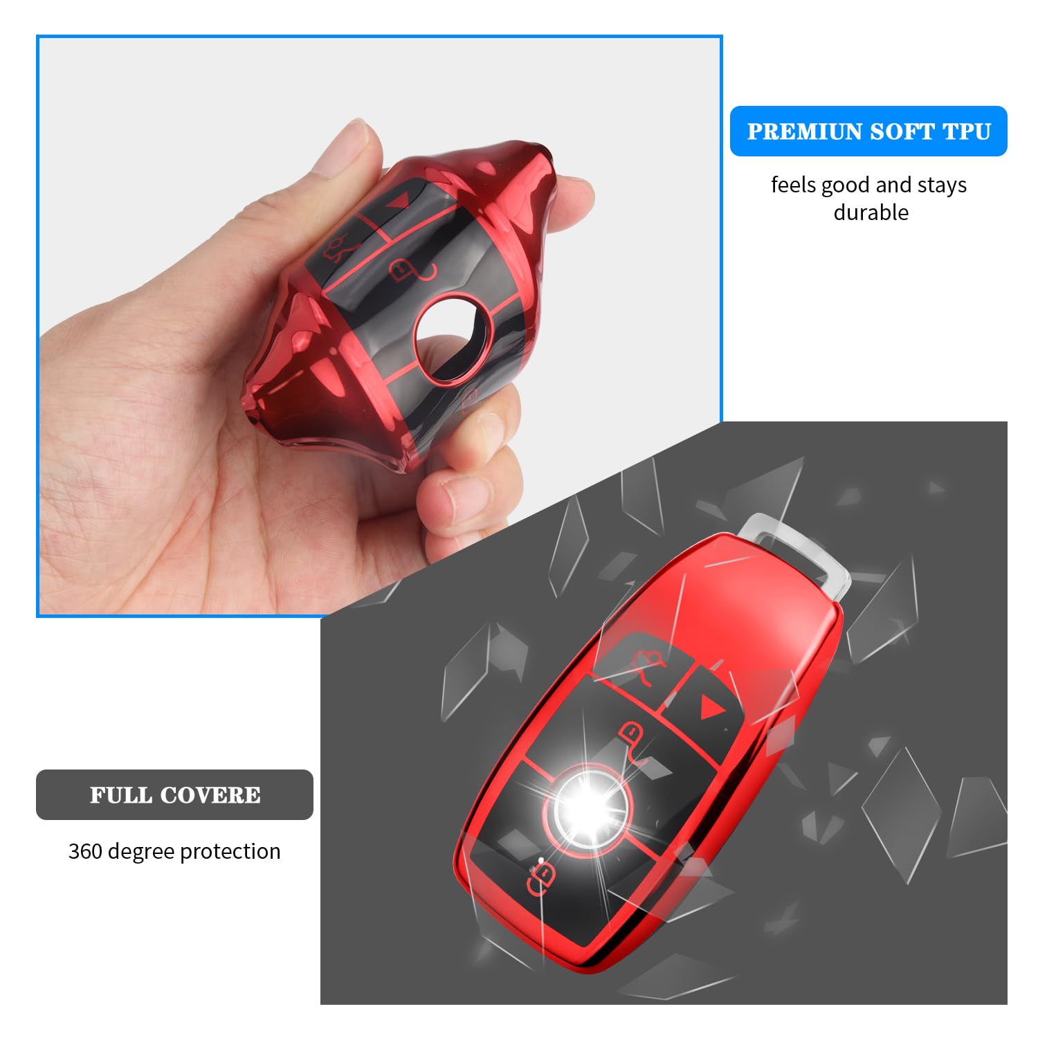 Qbuc For Mercedes Benz Key Fob Cover With Keychain,Soft Tpu Key Case Protector Compatible With Mercedes-Benz 2017-2023 E-Class 2